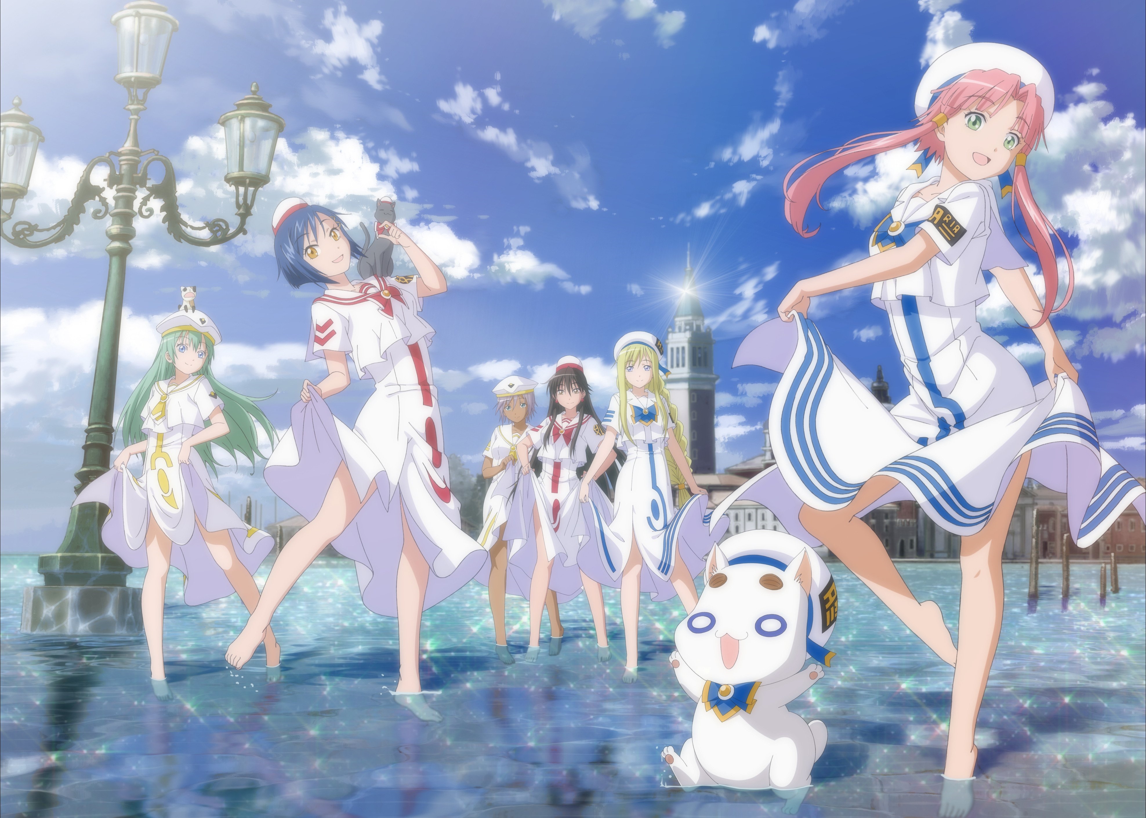 Aria characters dancing in water with a mascot HD Wallpaper