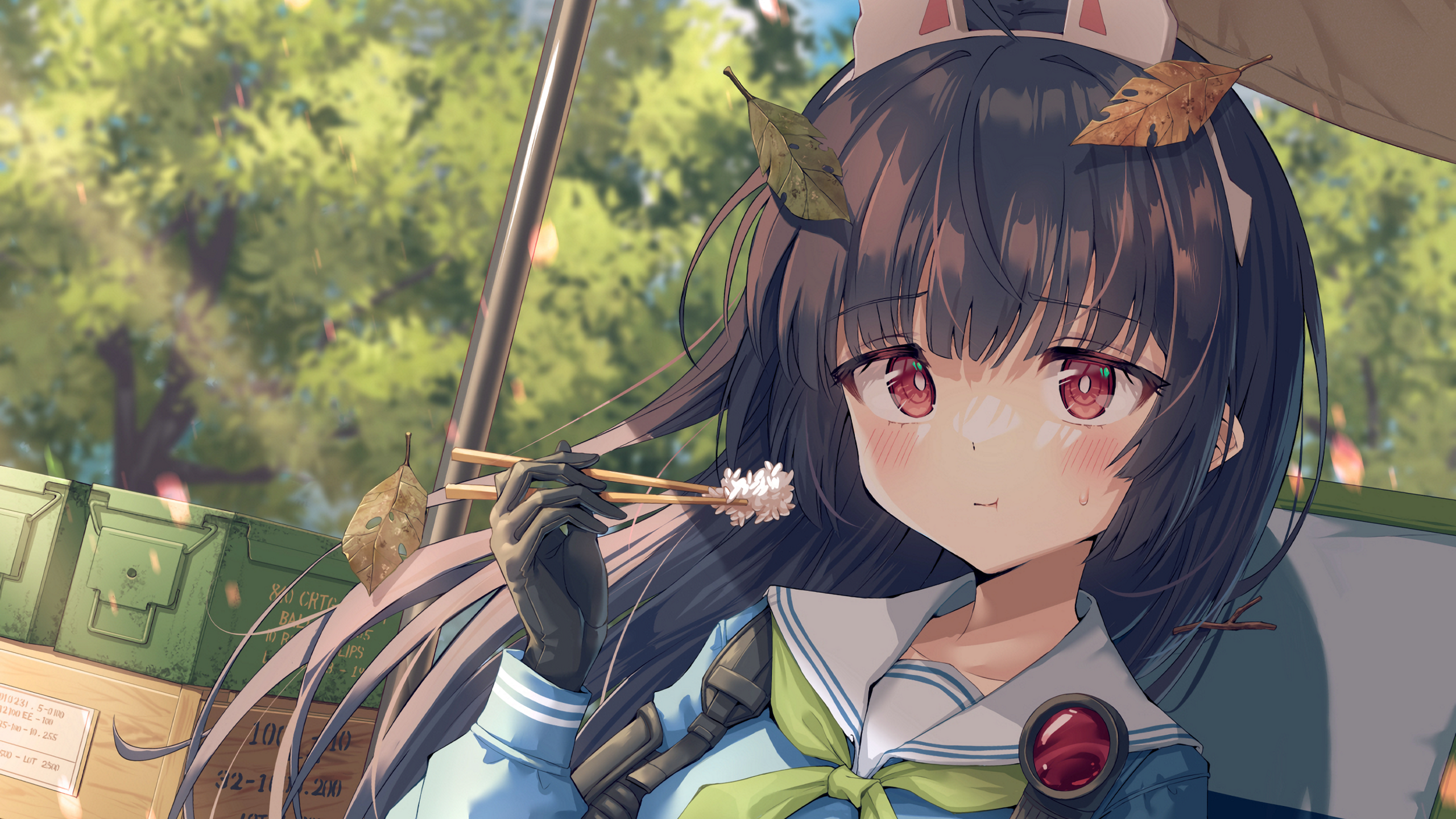 Miyu Kasumizawa eating with chopsticks in Blue Archive HD Wallpaper