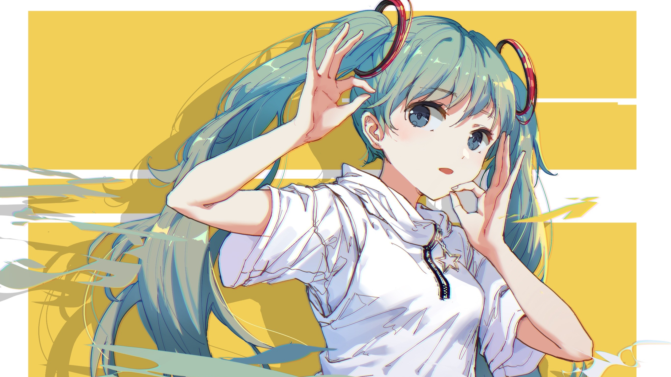 Hatsune Miku with Blue Twintails and White Hoodie HD Wallpaper