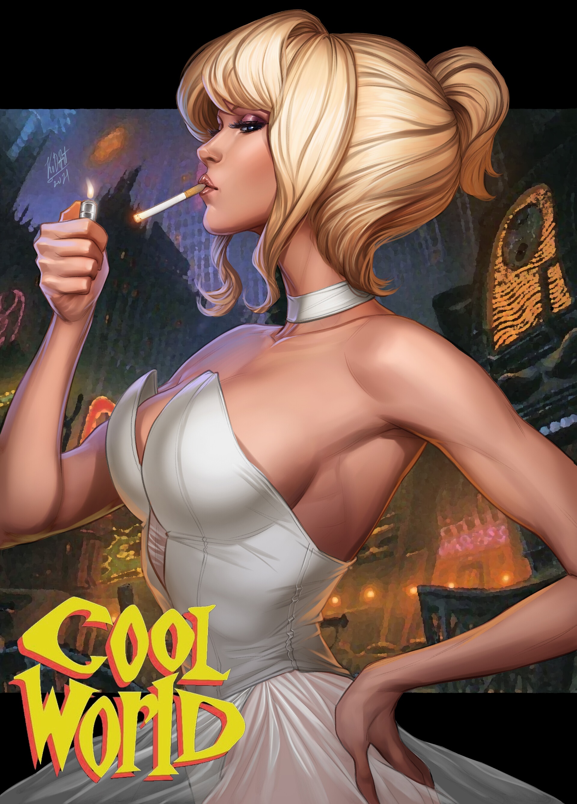 Holli Would from Cool World lighting a cigarette HD Phone Wallpaper