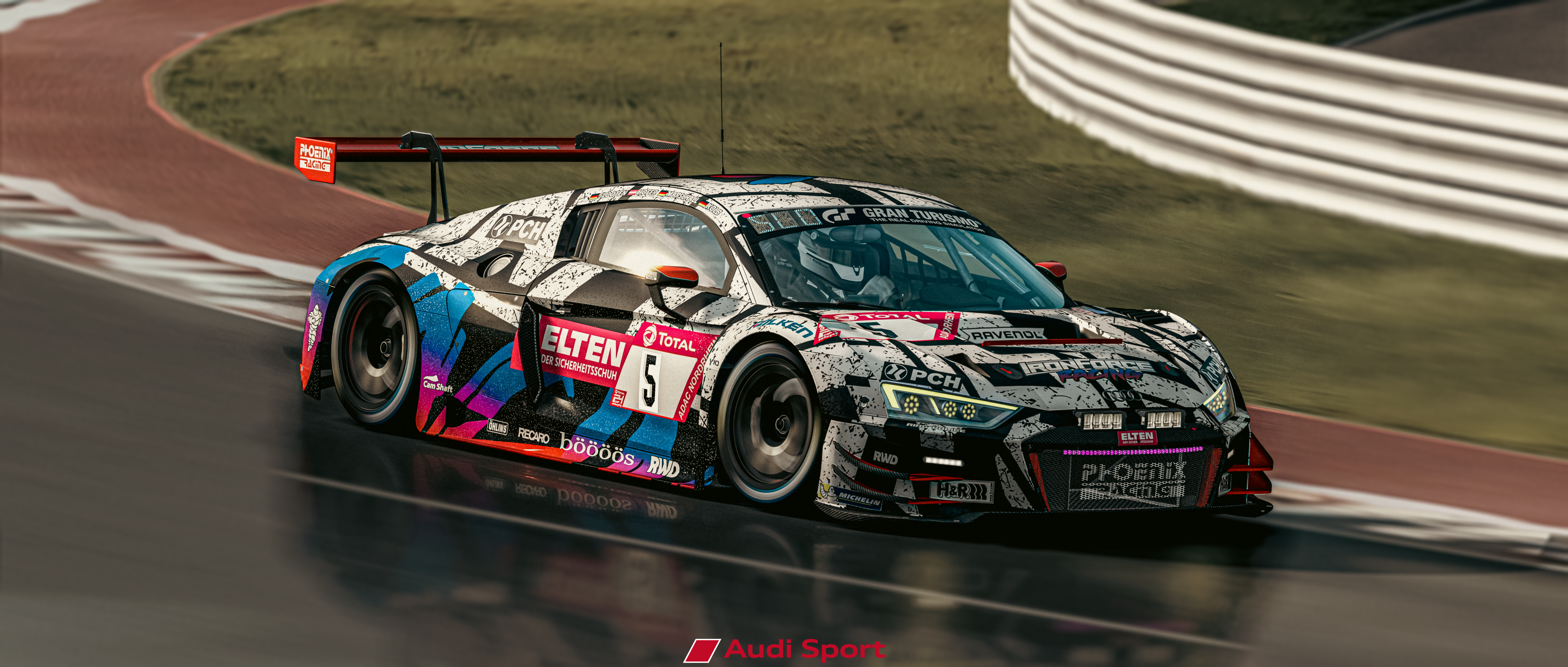 Audi R8 LMS GT3 race car on a wet track HD Wallpaper