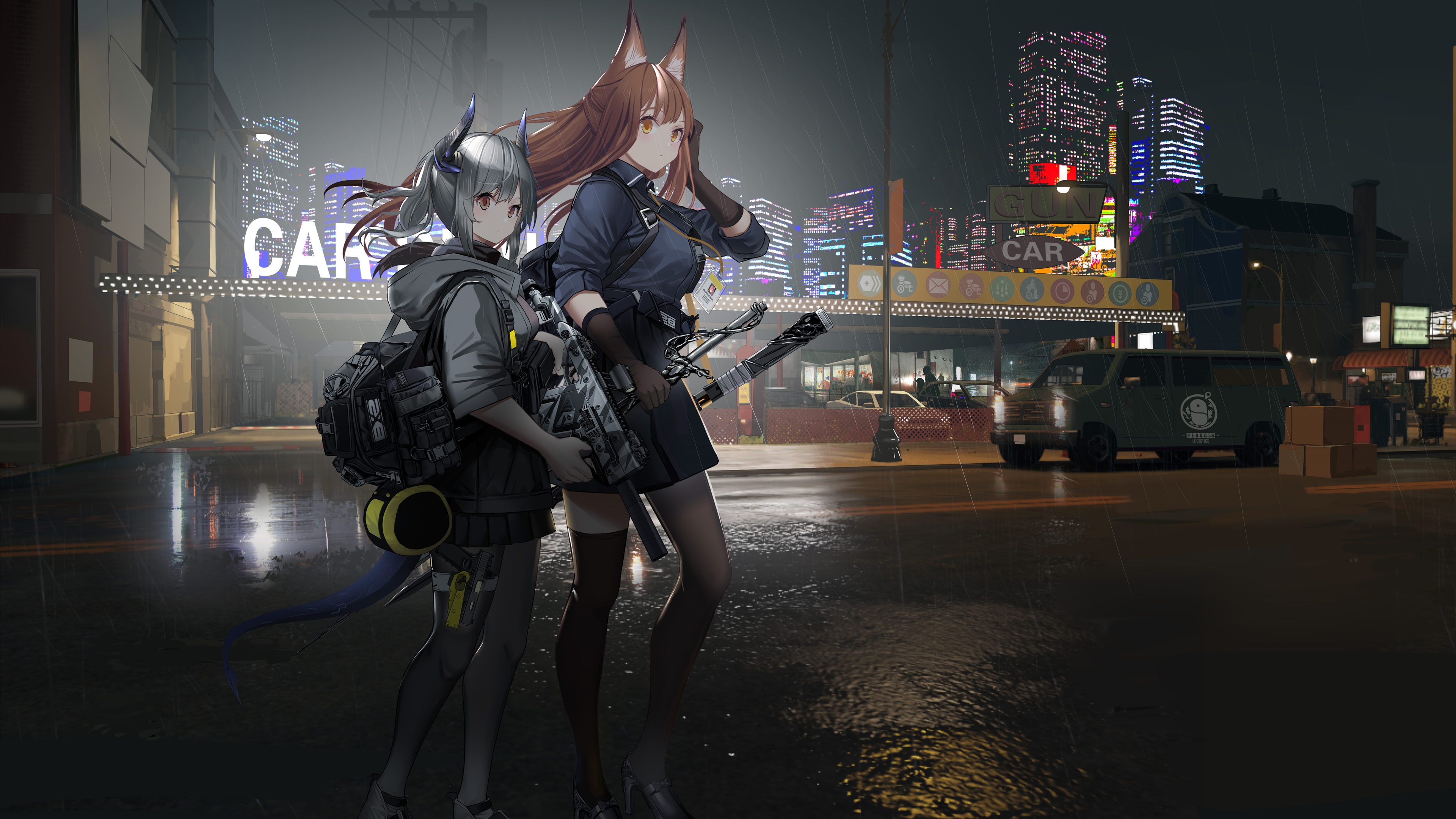 Arknights Liskarm and Franka in the Rain HD Wallpaper