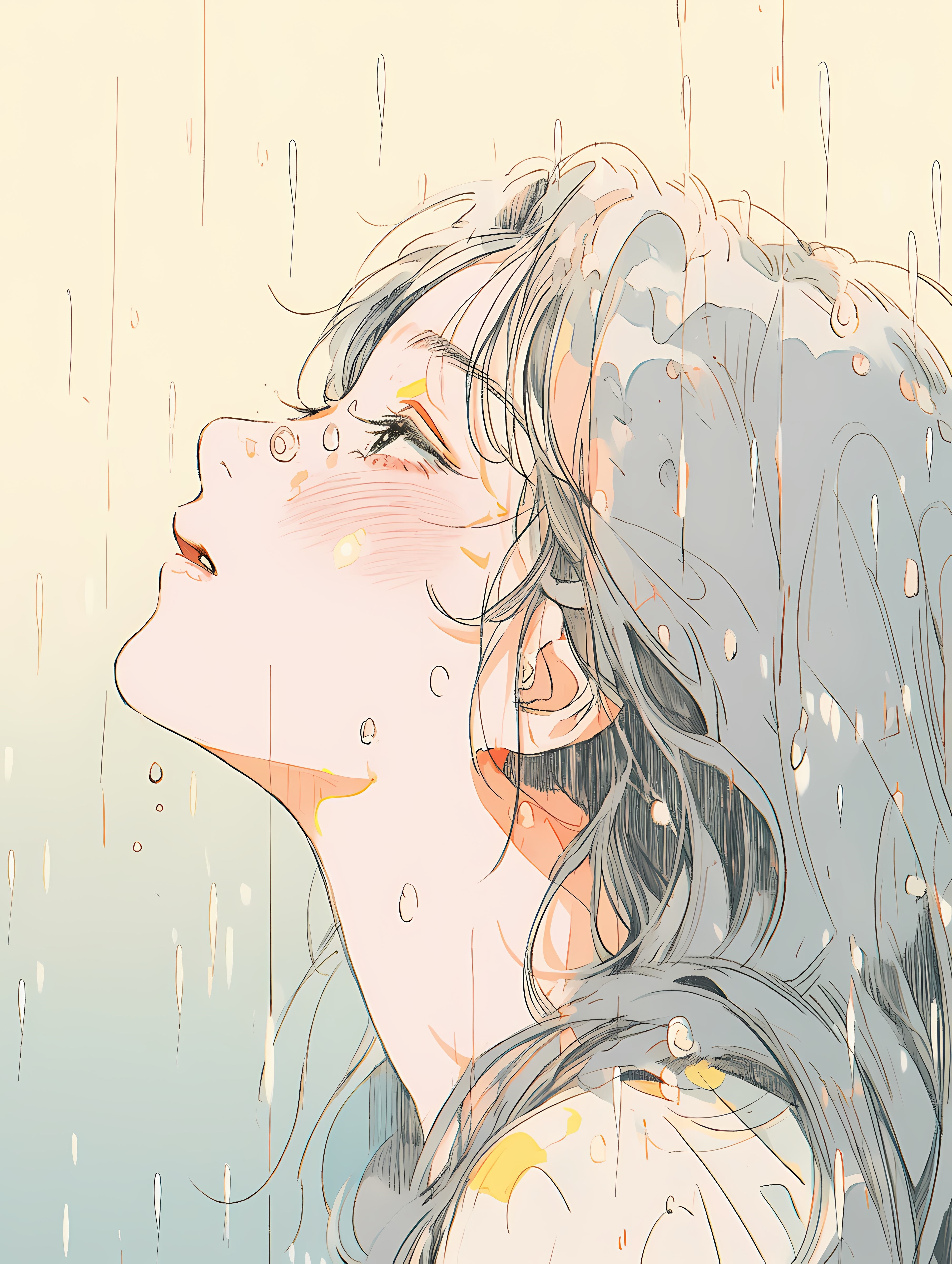 Anime girl with silver hair in the rain HD Phone Wallpaper