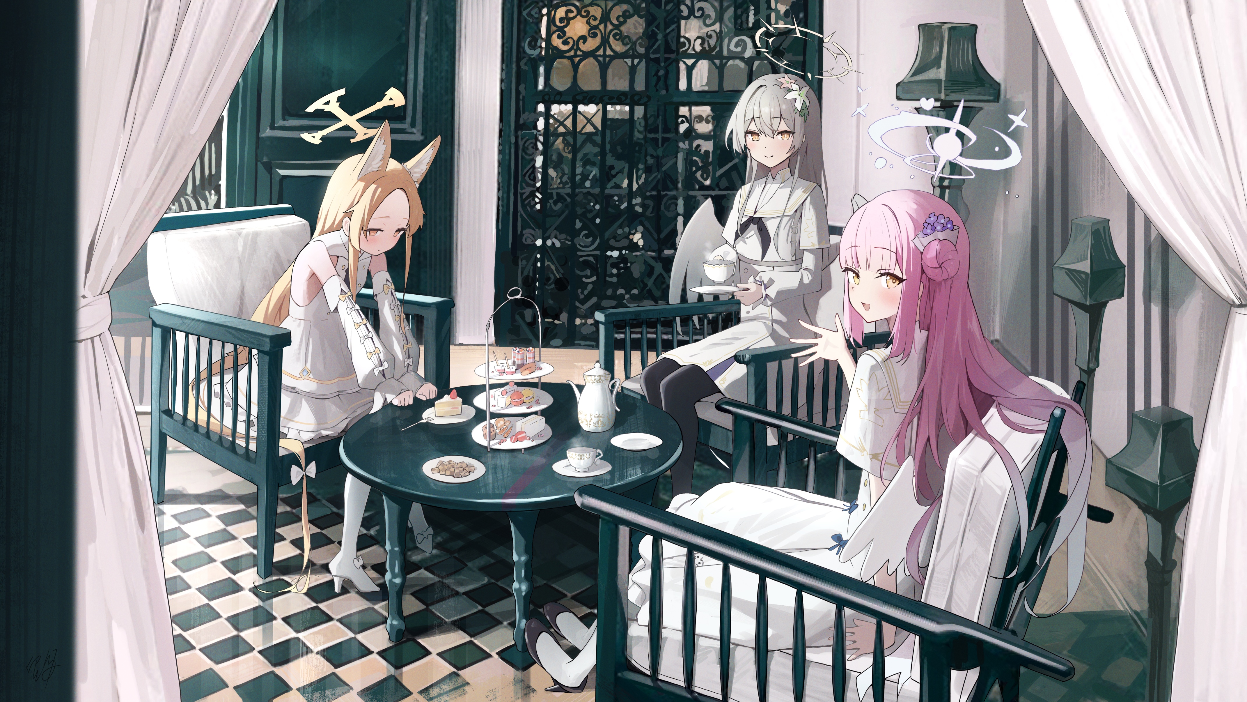 Blue Archive: Tea Party with Fox and Cat Girls HD Wallpaper