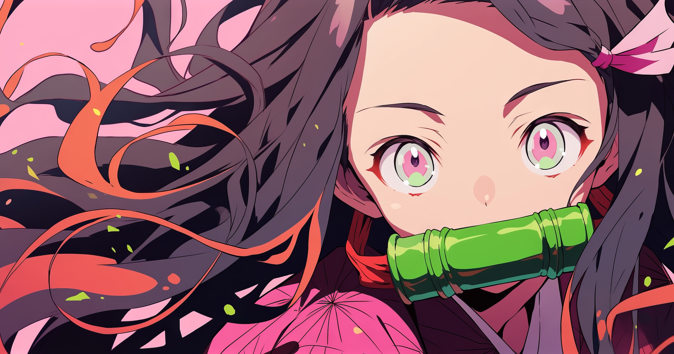 Kamado Nezuko from Kimetsu no Yaiba with bamboo gag HD Wallpaper