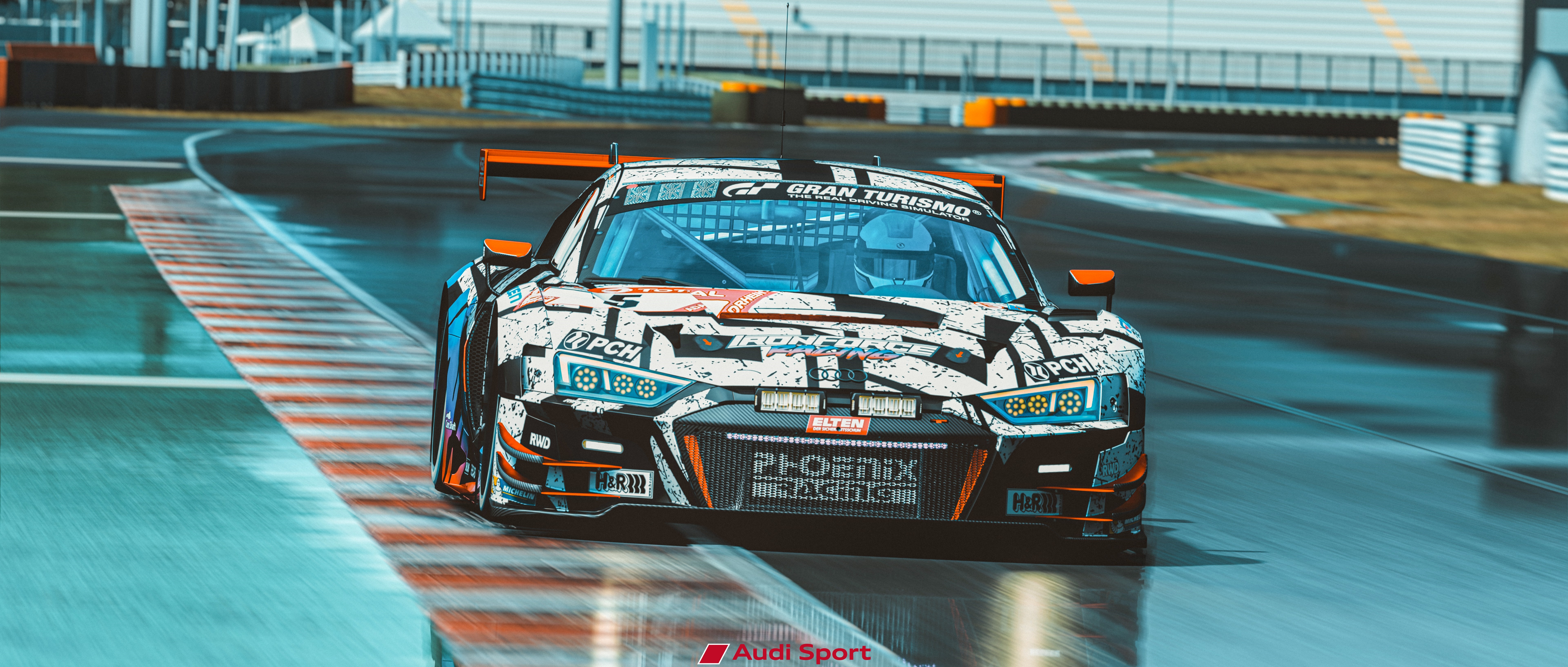 Audi R8 LMS GT3 on a wet race track HD Wallpaper