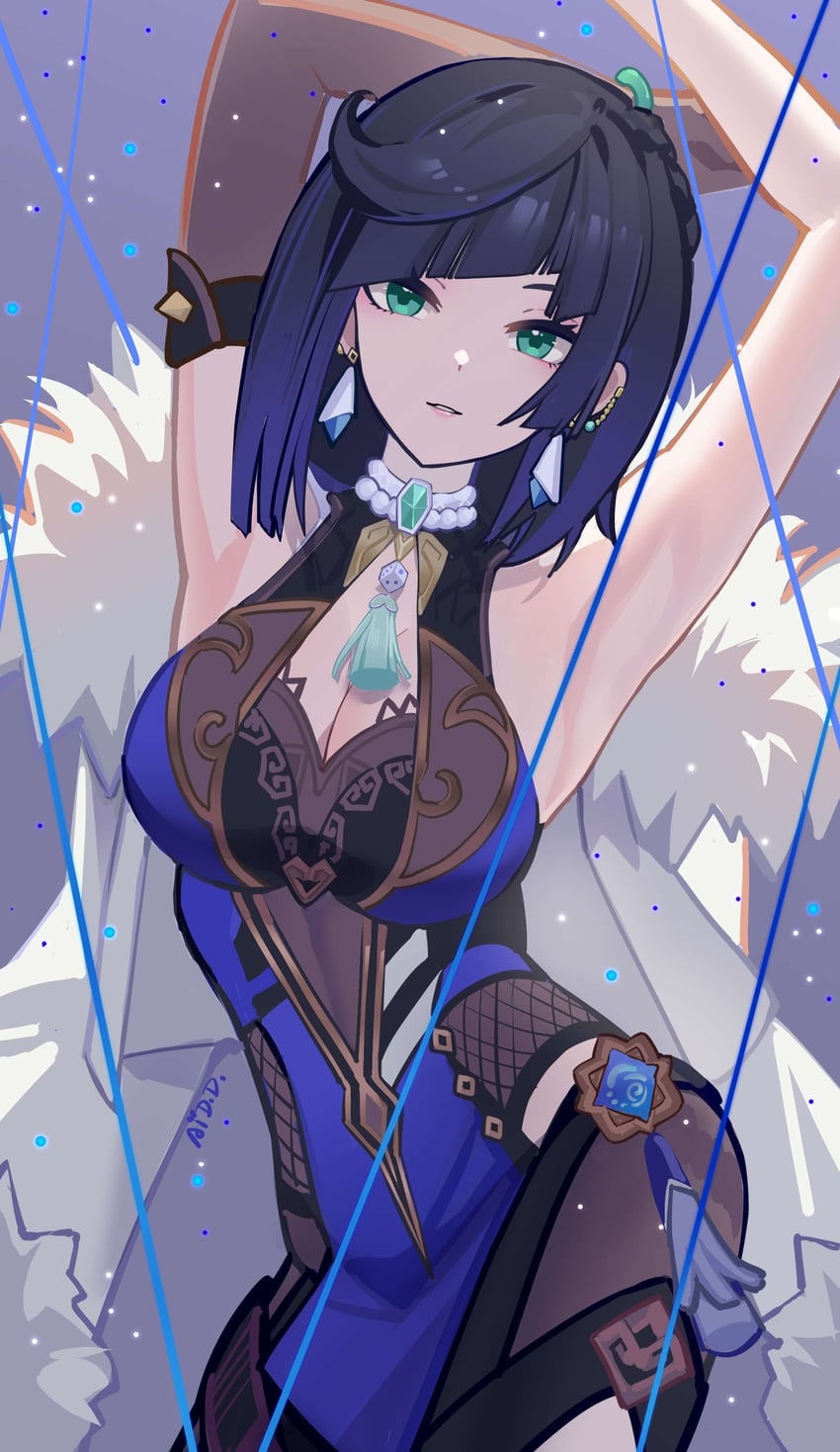 Yelan from Genshin Impact with green eyes HD Phone Wallpaper