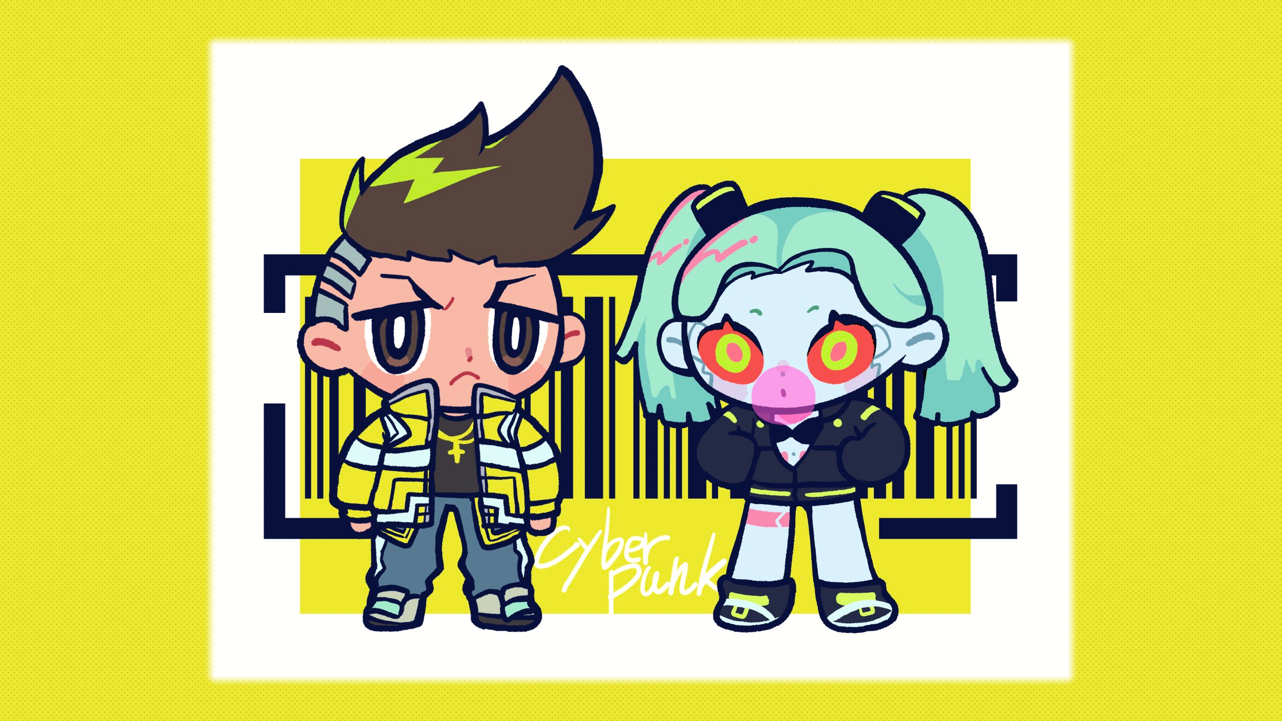 Chibi David Martinez and Rebecca from Cyberpunk: Edgerunners HD Wallpaper