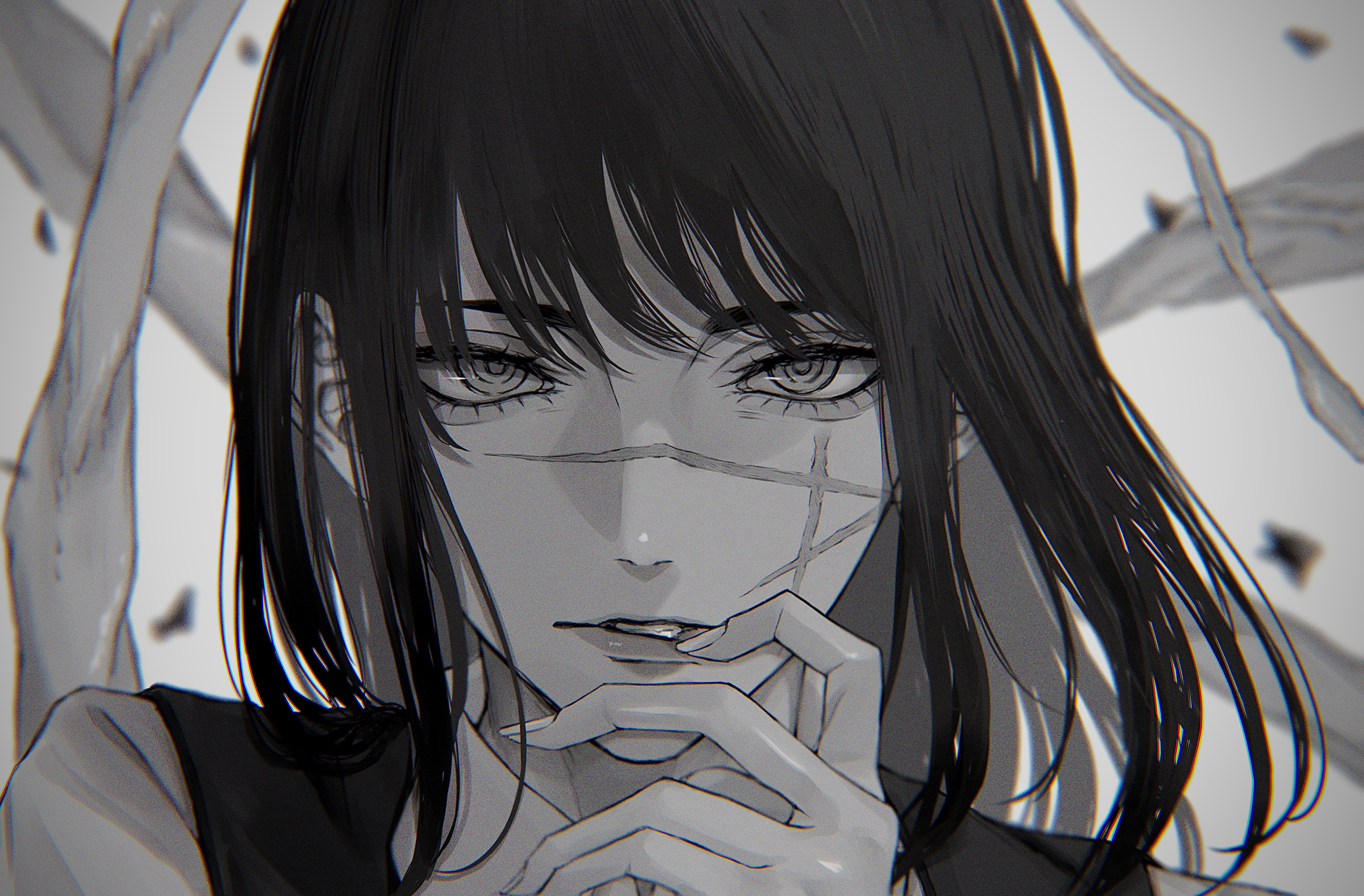 Mitaka Asa from Chainsaw Man with Scars HD Wallpaper
