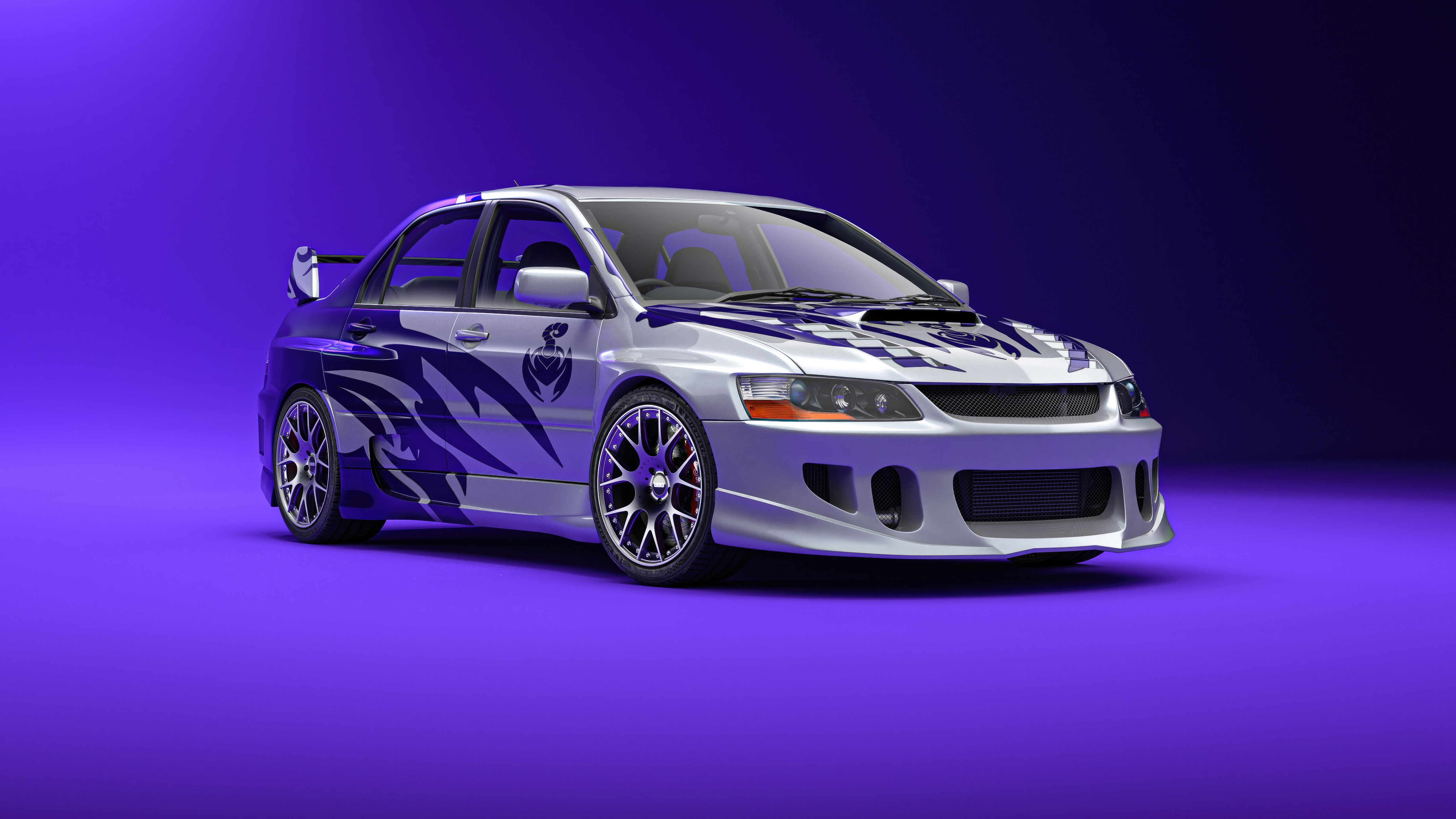 4K Mitsubishi Lancer Evolution IX with custom graphics HD Wallpaper