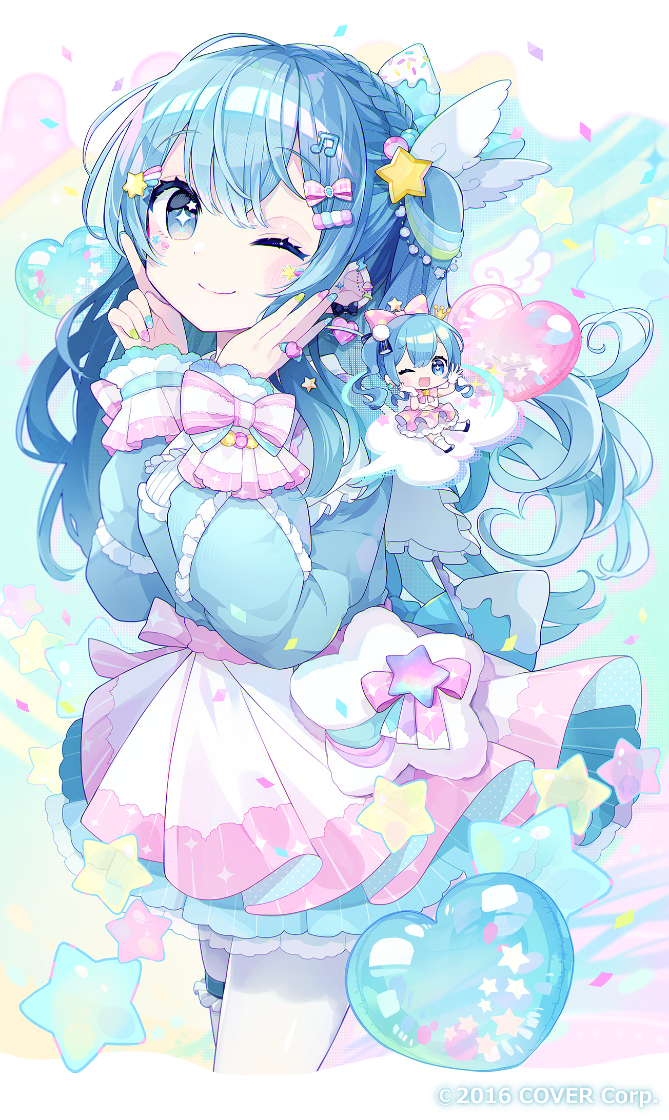 Hoshimachi Suisei with Chibi Companion HD Phone Wallpaper