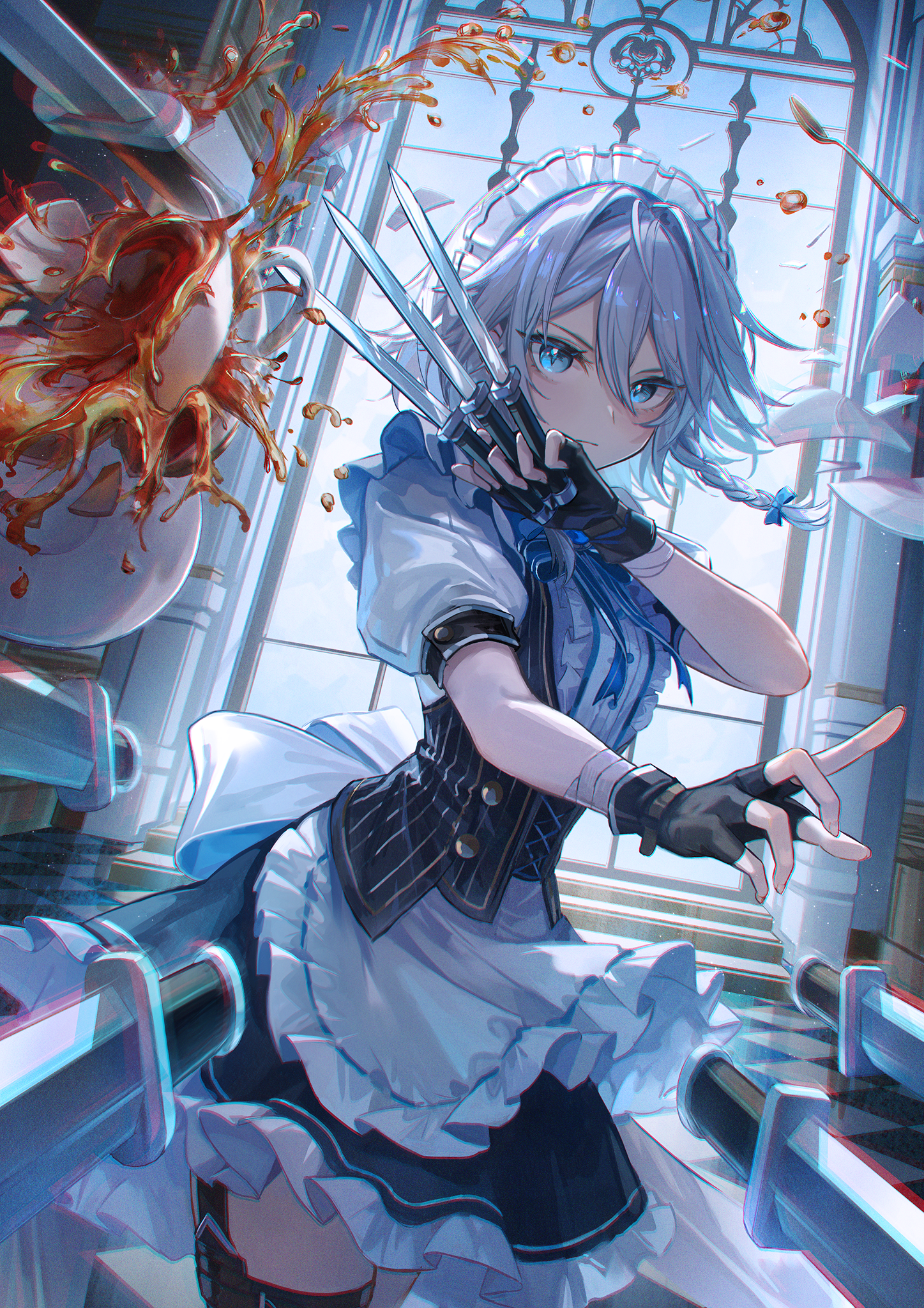 Izayoi Sakuya with Knives and Splashing Drink HD Phone Wallpaper