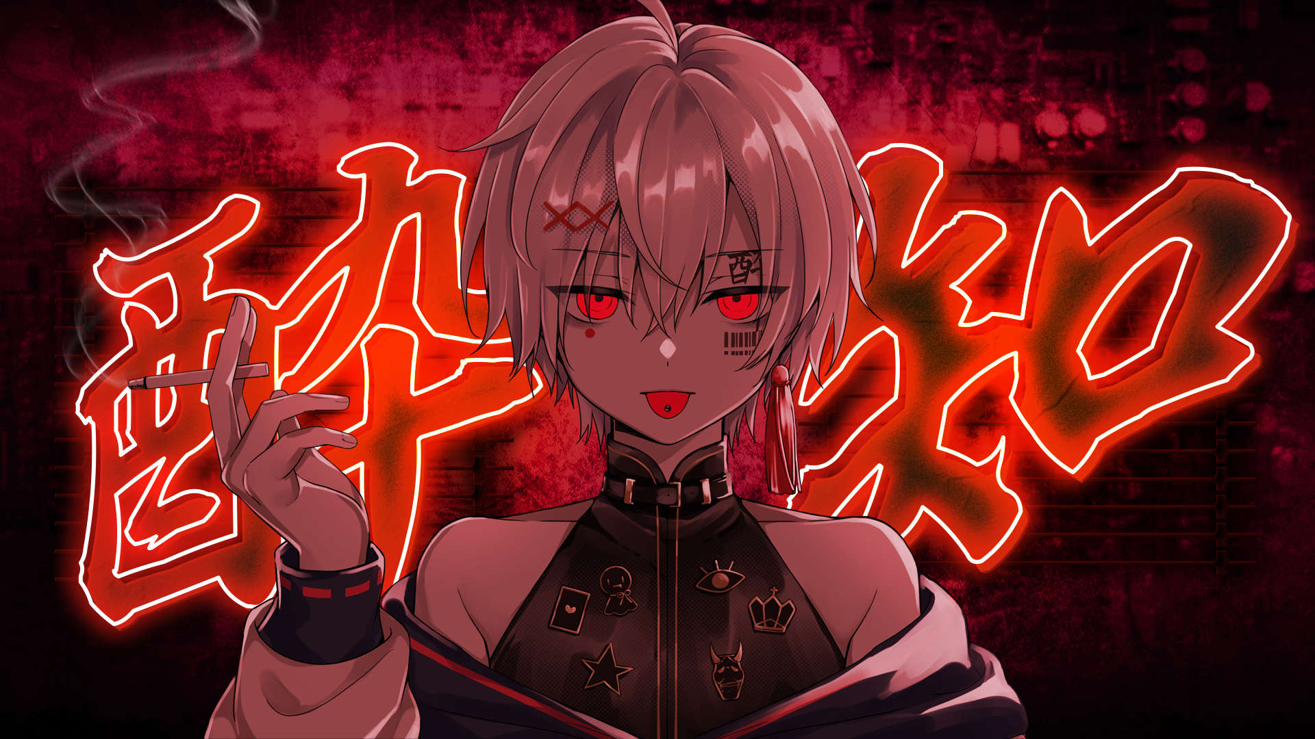 Anime character with red eyes smoking a cigarette HD Wallpaper