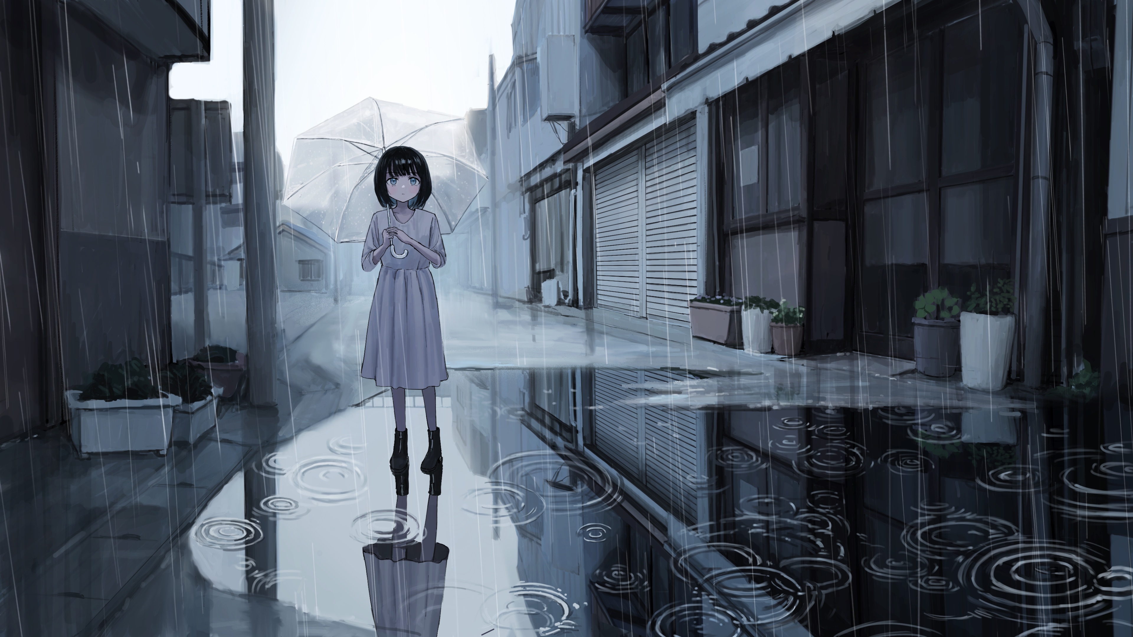 Girl with umbrella in the rain HD Wallpaper