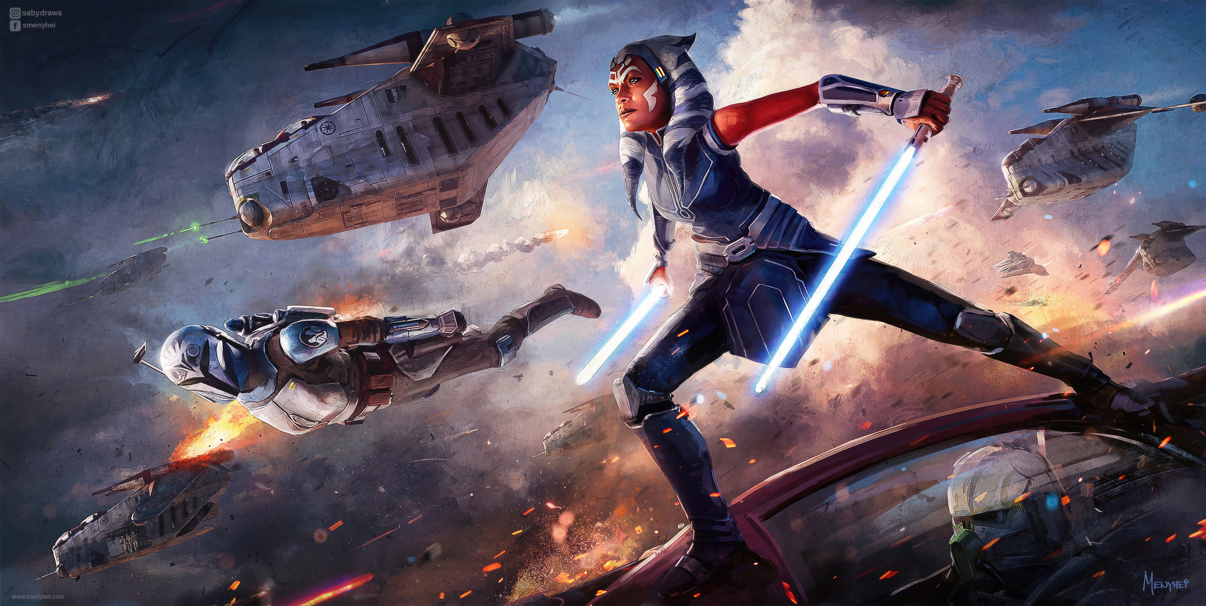 4K Star Wars Space Battle with Ahsoka Tano HD Wallpaper