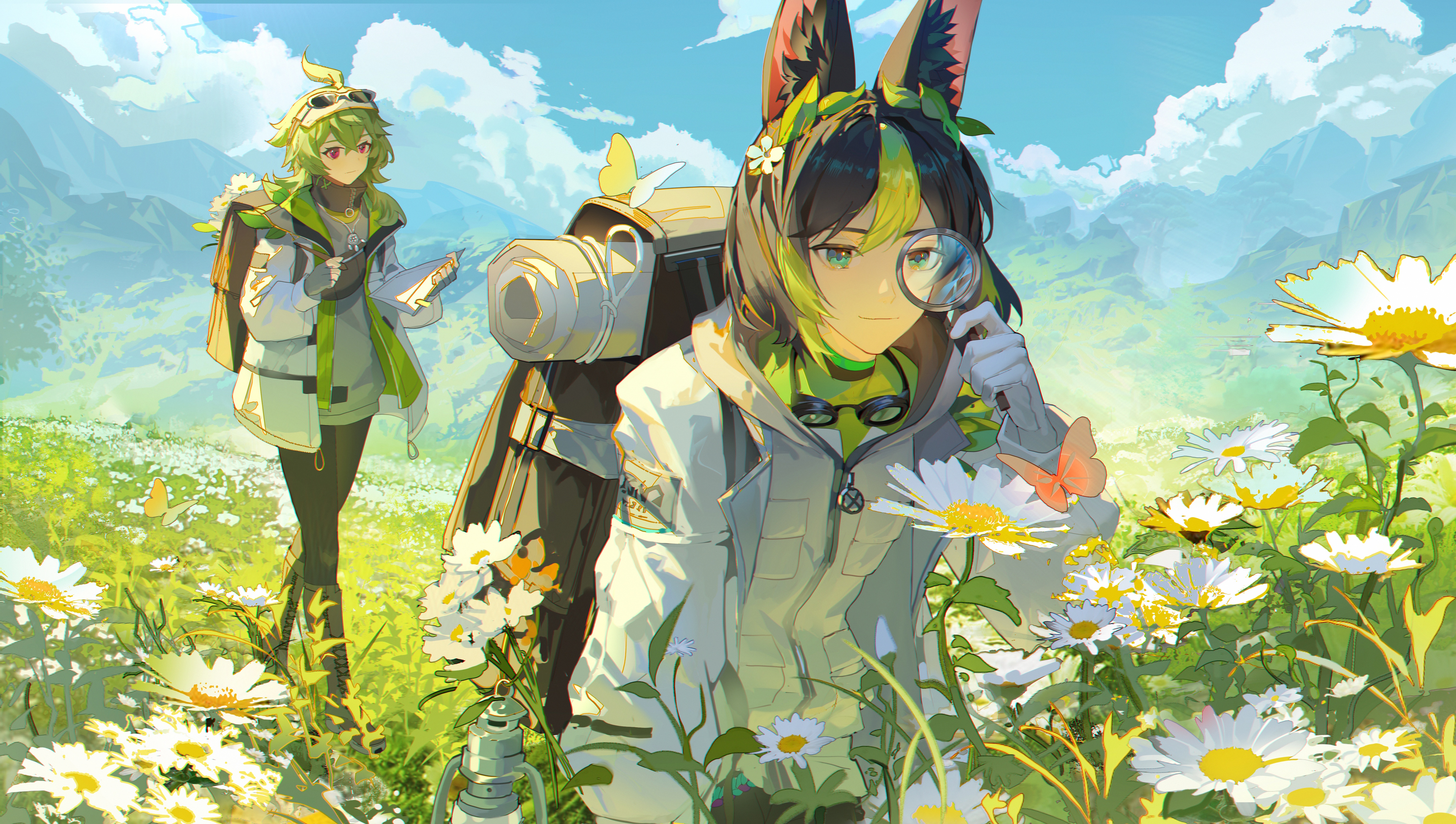 Collei and Tighnari in a field of flowers HD Wallpaper