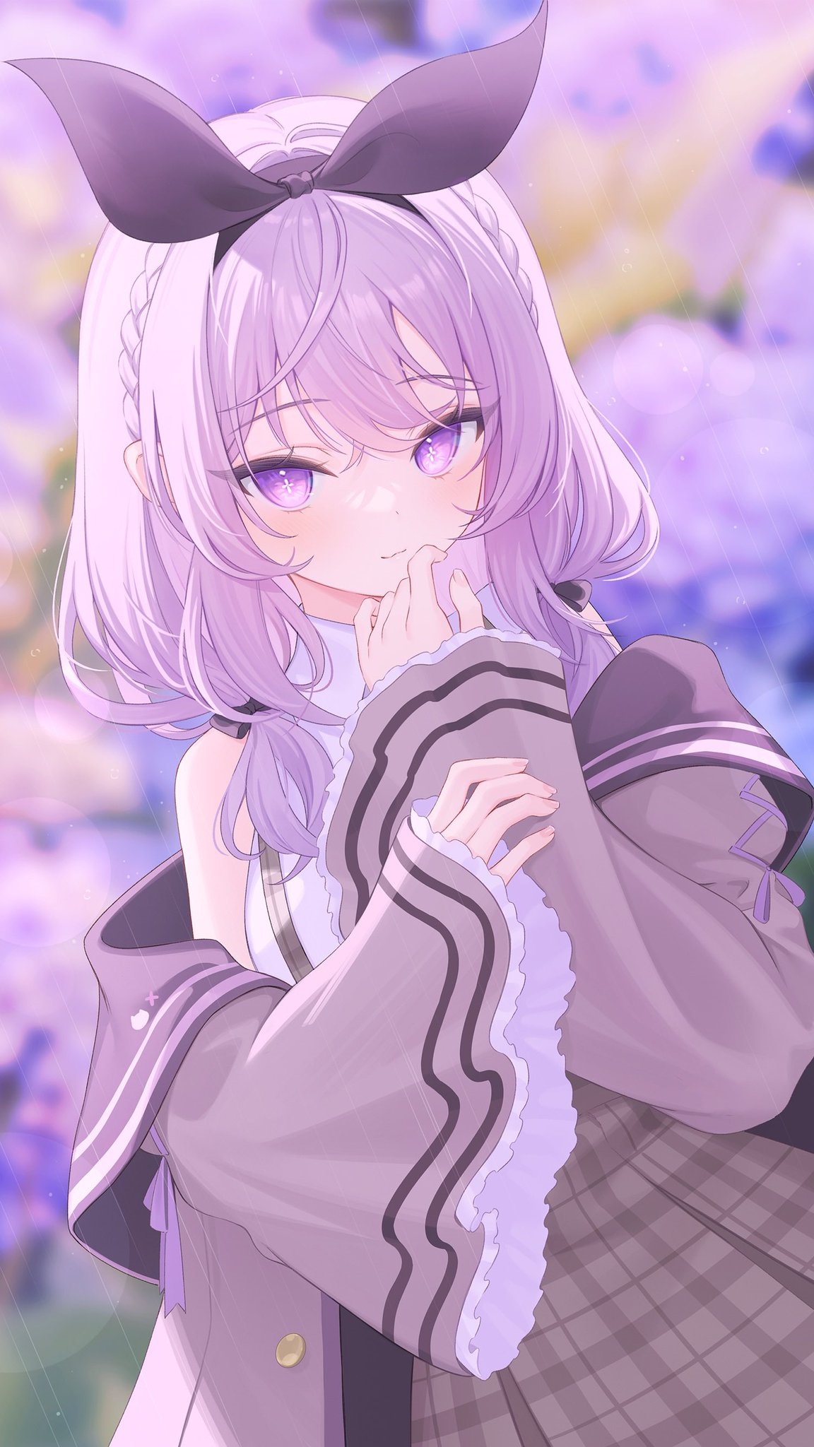 Anime girl with purple hair and braids HD Phone Wallpaper