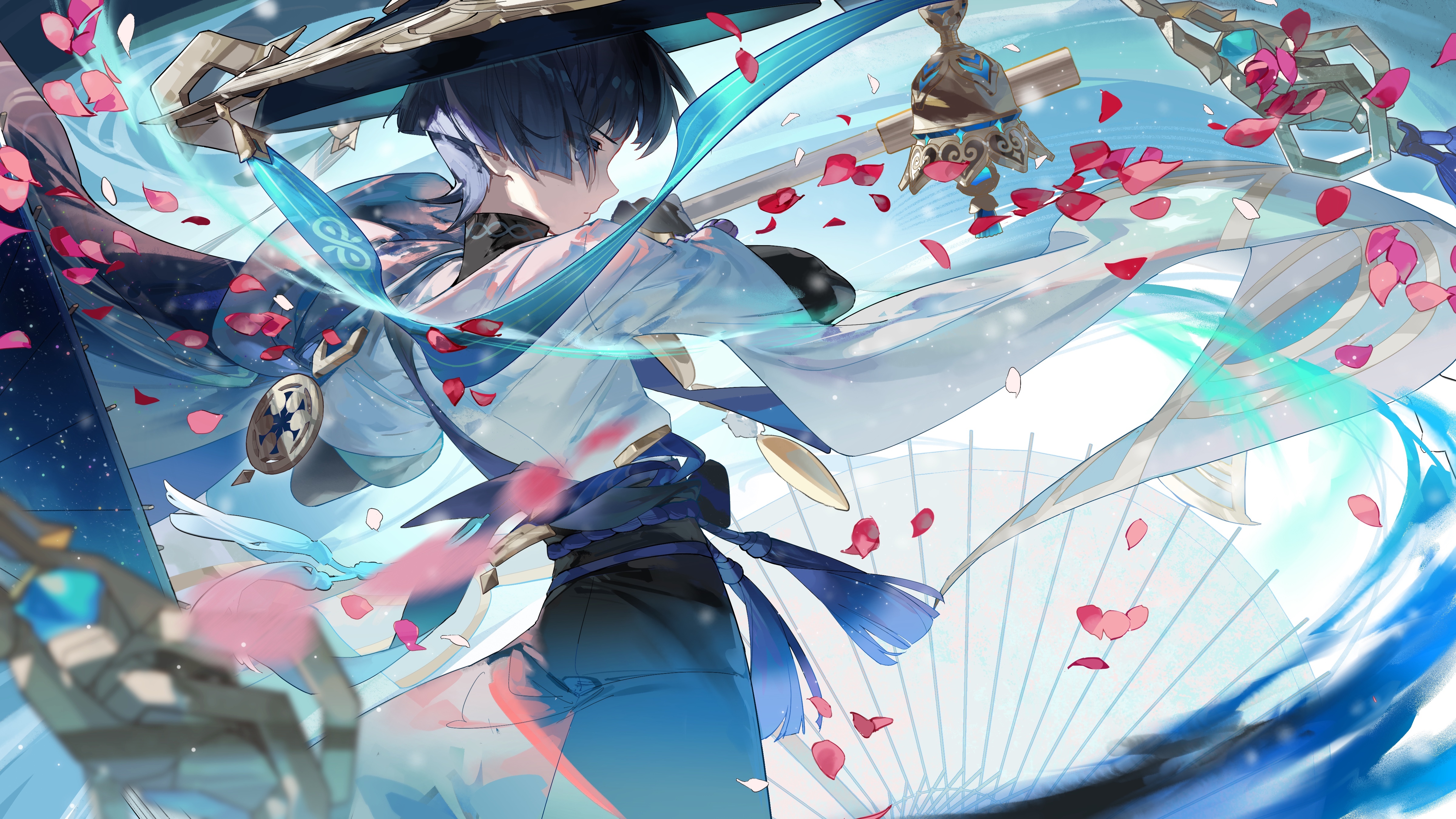 4K Wanderer from Genshin Impact with petals HD Wallpaper
