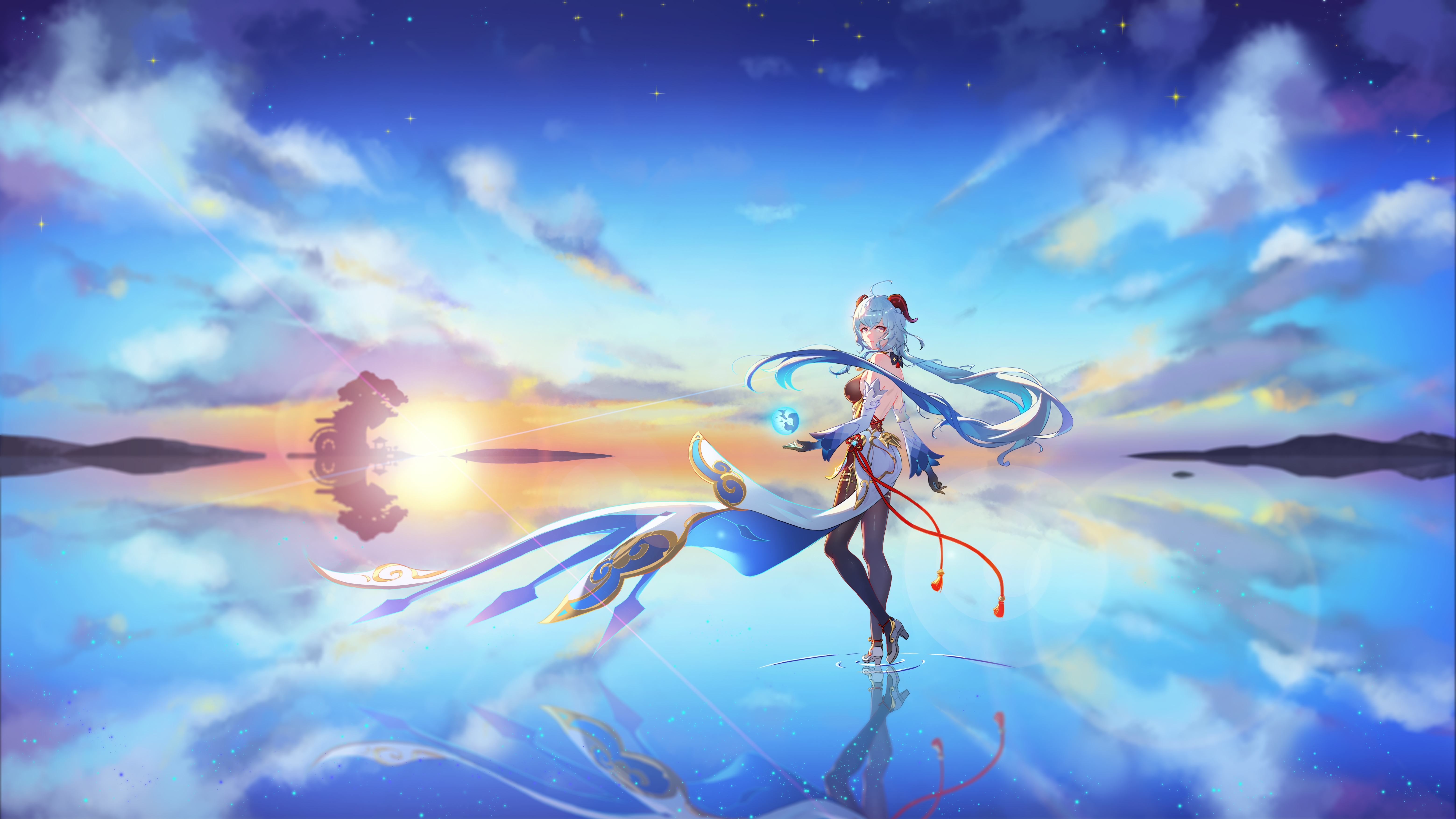 4K Ganyu Genshin Impact Sunset Reflection HD Wallpaper