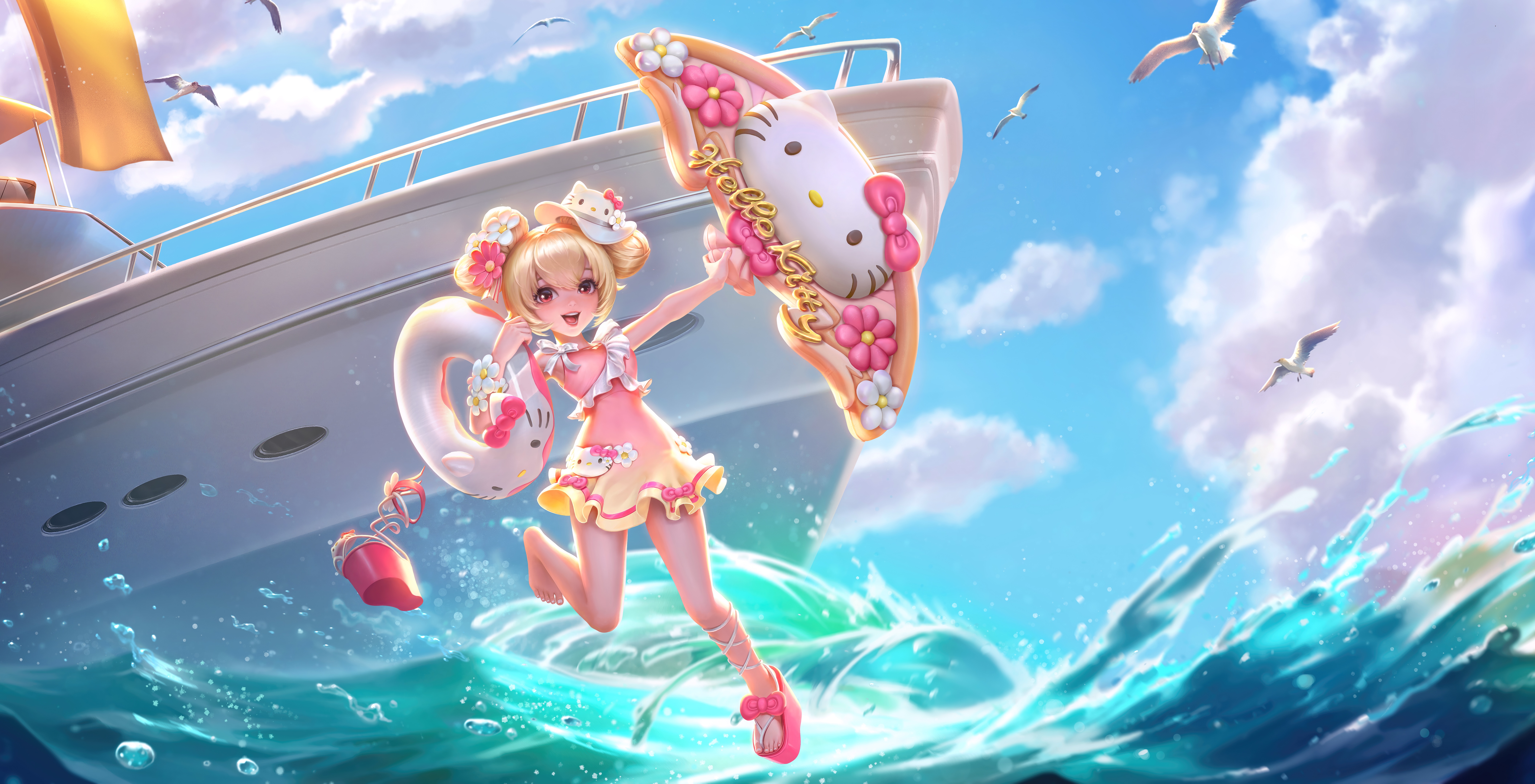 Honor of Kings Hello Kitty Summer Boat HD Wallpaper