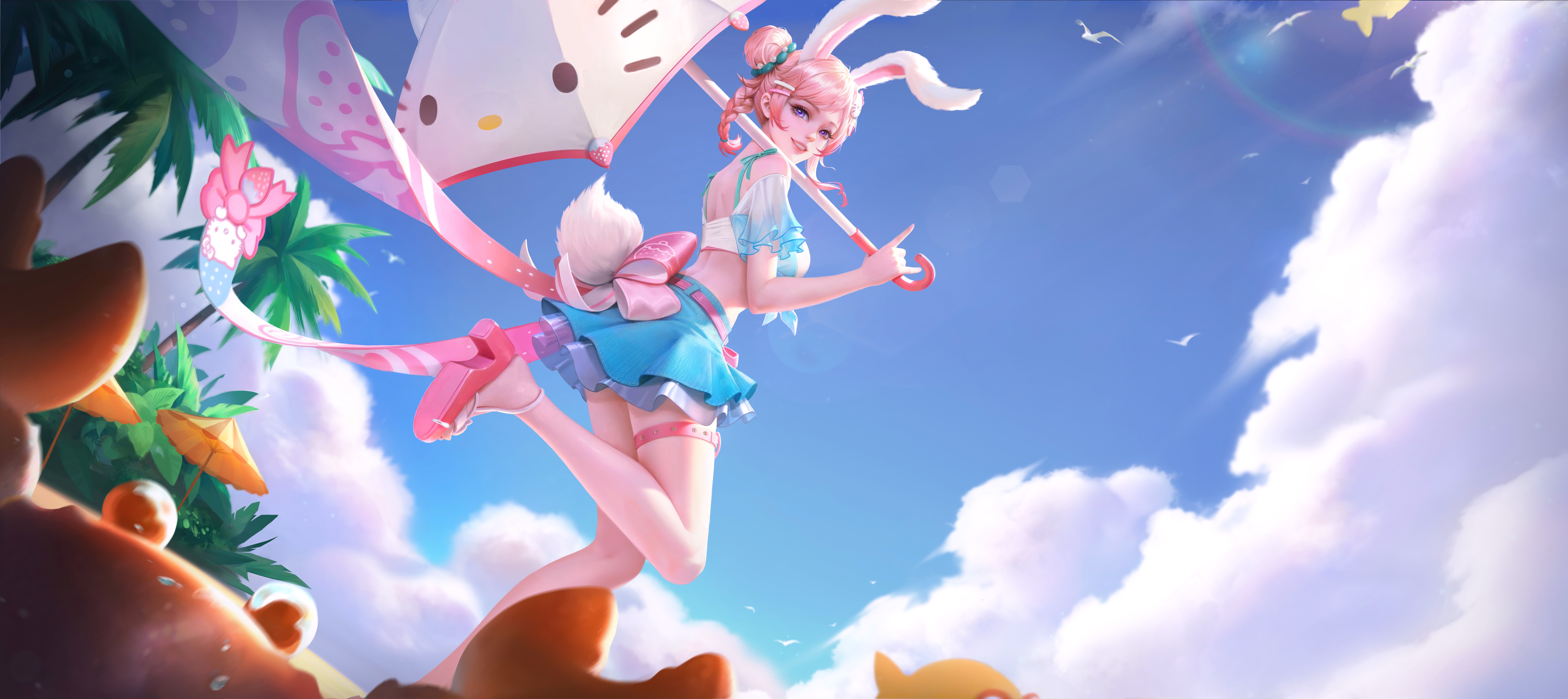 Honor of Kings Bunny Girl with Hello Kitty Umbrella HD Wallpaper
