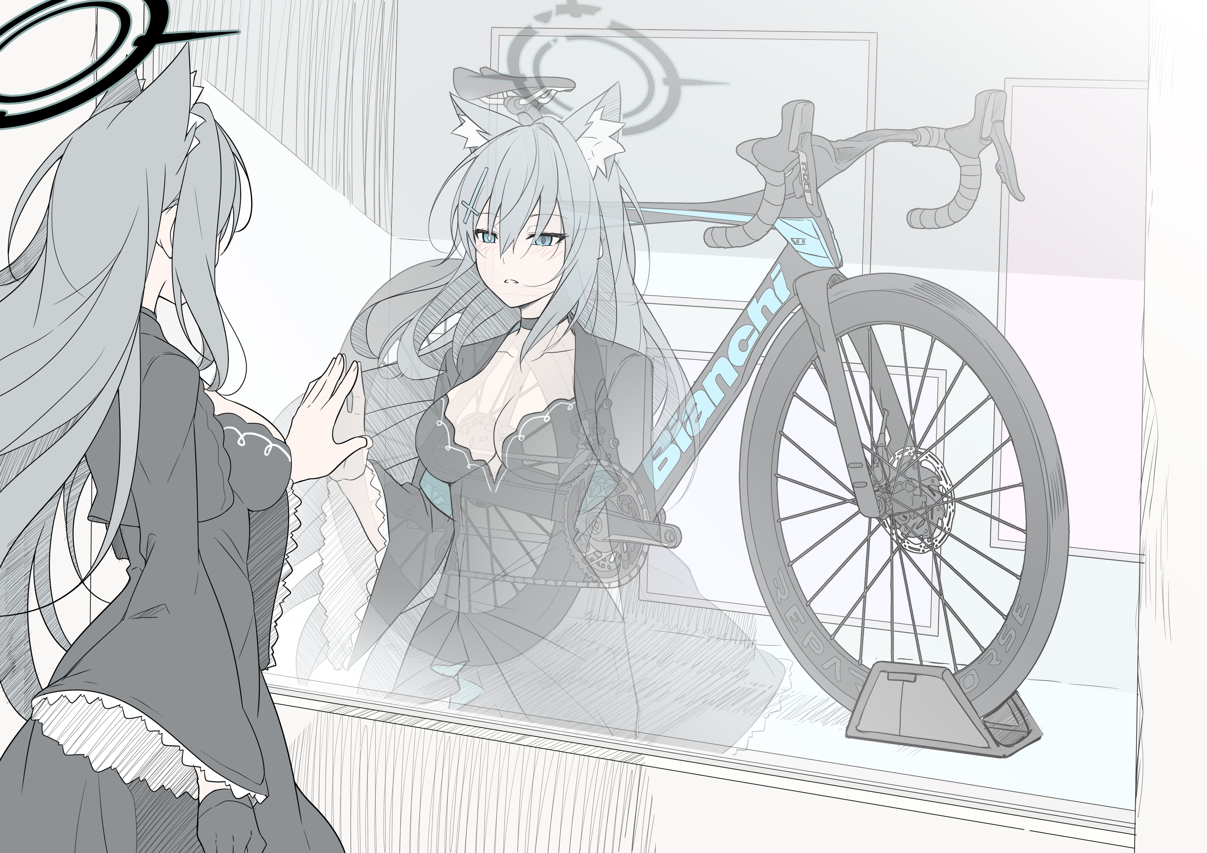 Shiroko with a Bianchi bicycle in reflection HD Wallpaper