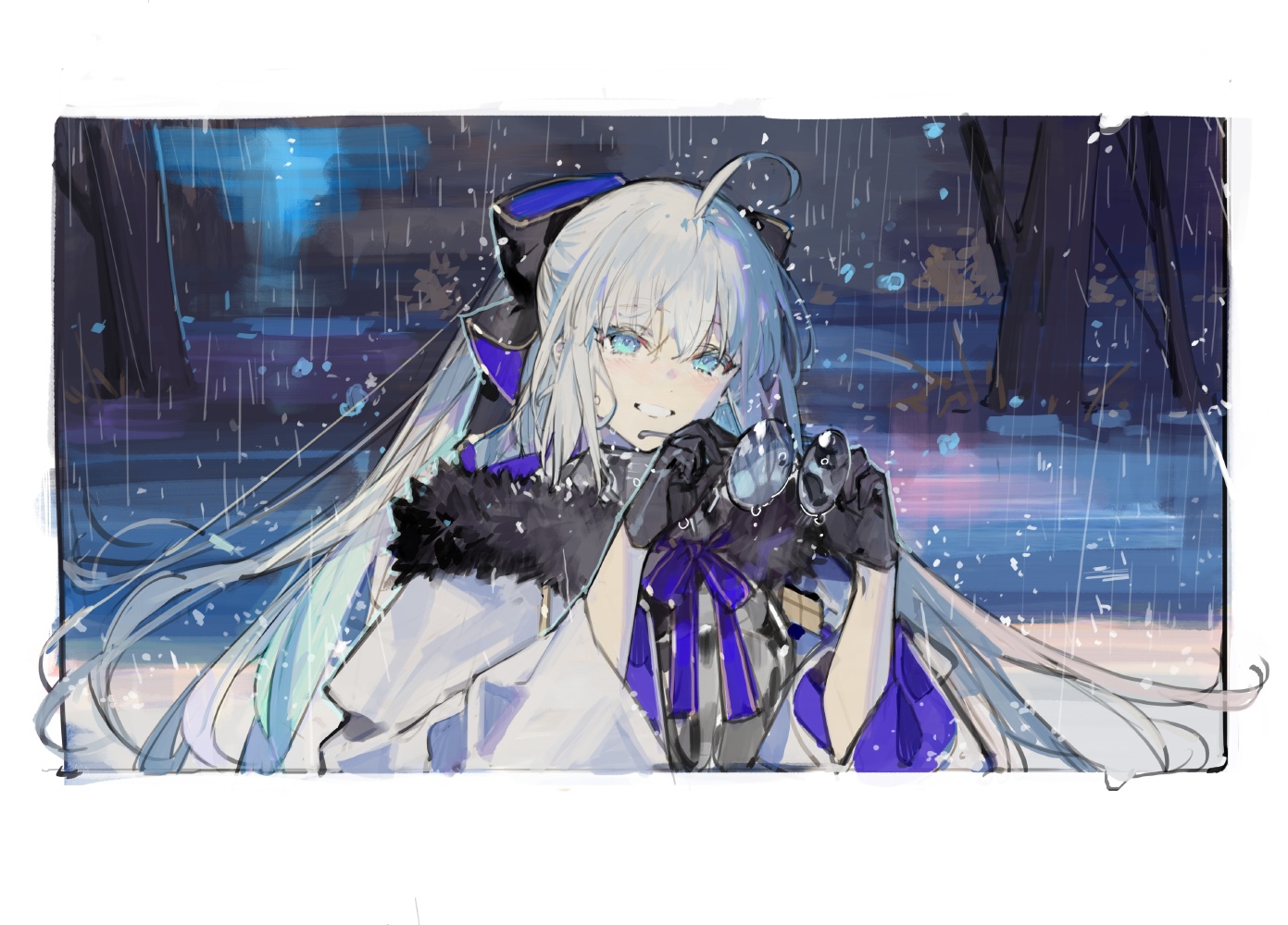 Fate/Grand Order girl in the rain holding glasses HD Wallpaper
