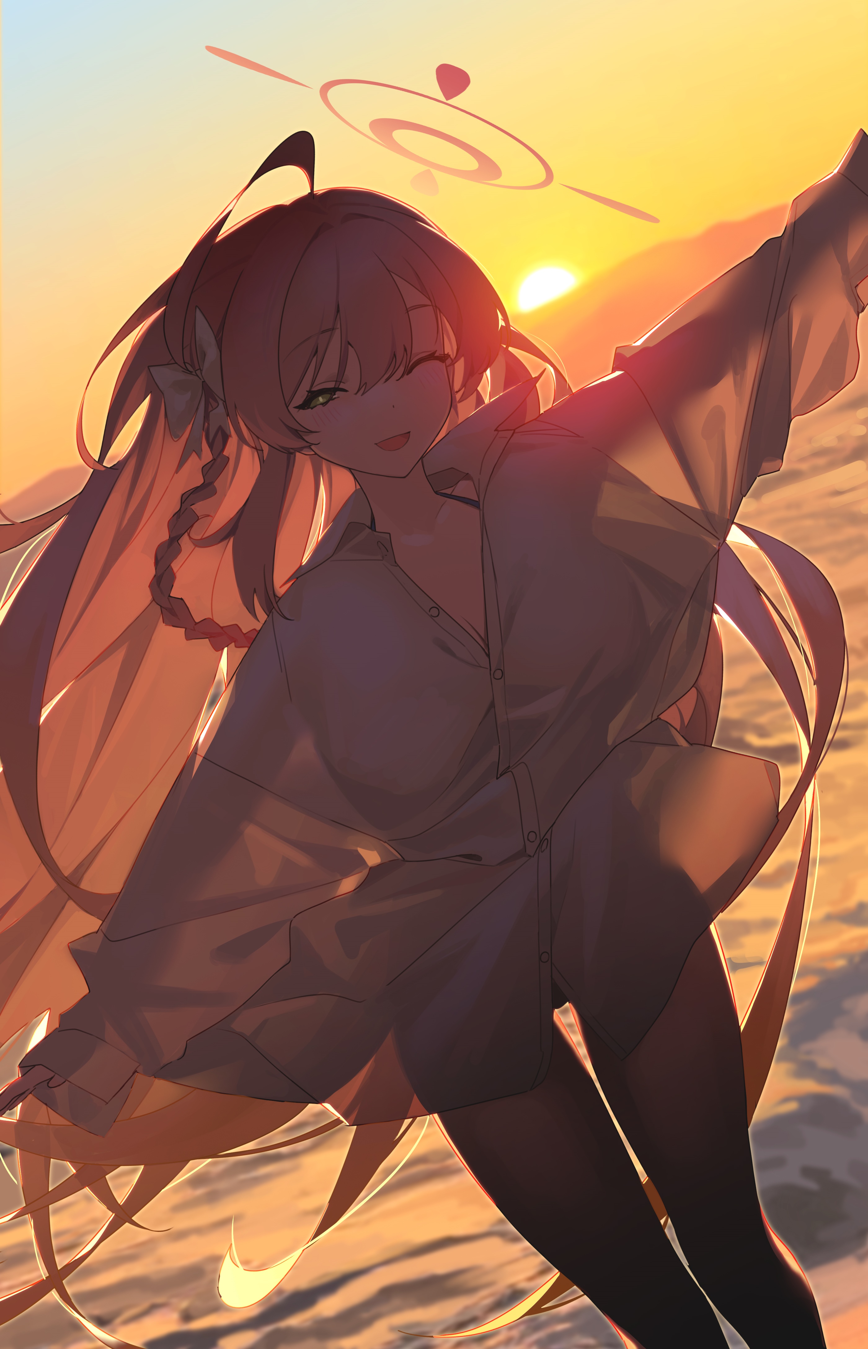 Hanako from Blue Archive at sunset HD Phone Wallpaper
