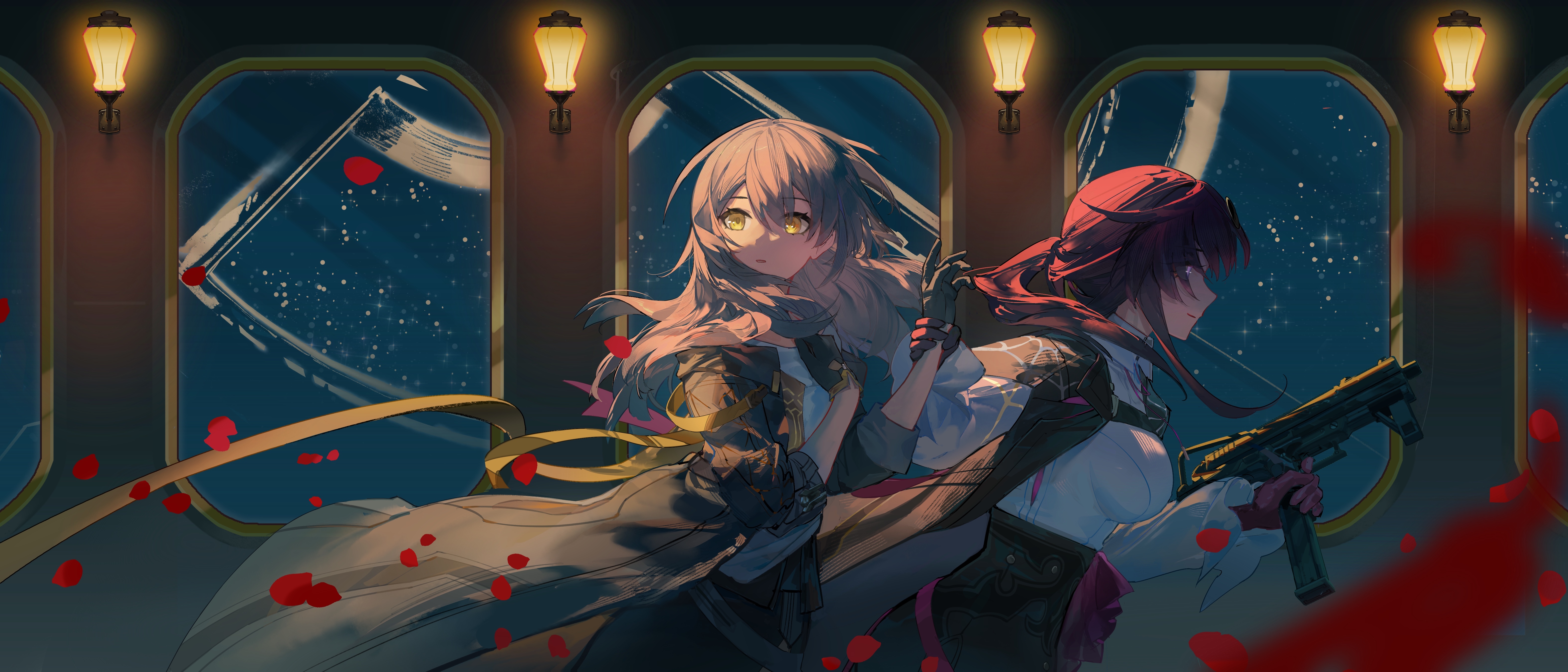 Stelle and Kafka with guns on a train HD Wallpaper