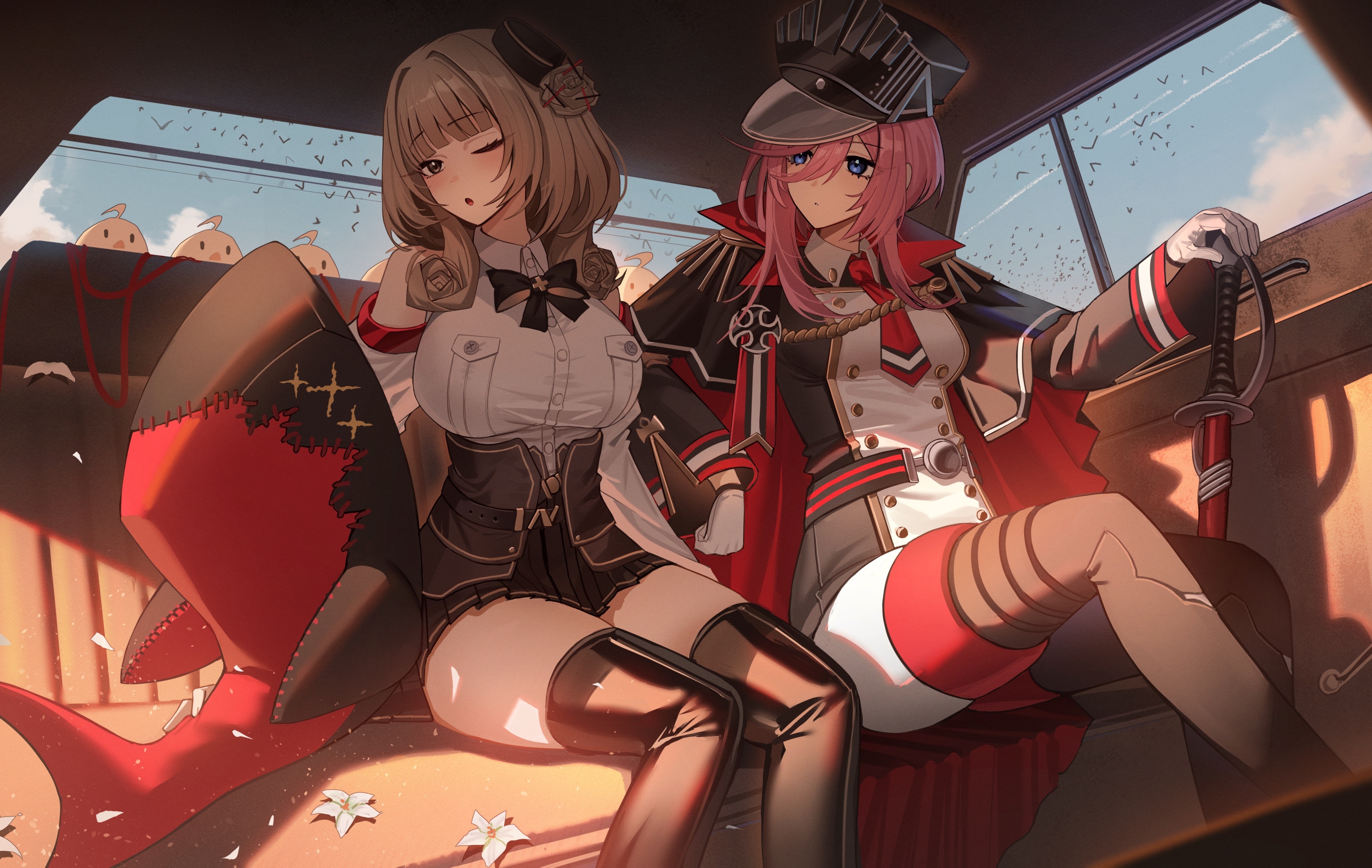 Azur Lane characters in a vehicle with weapons HD Wallpaper