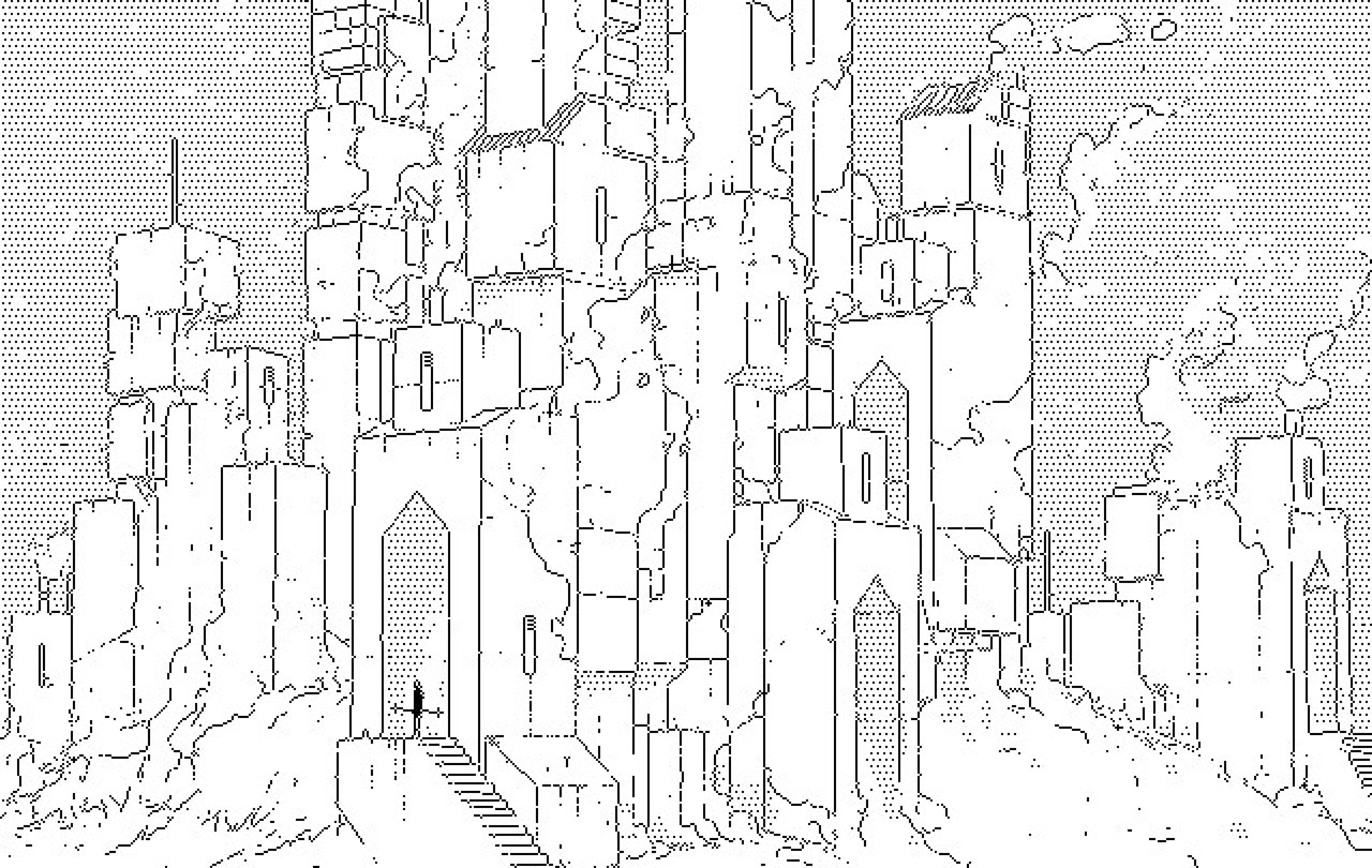 Pixel art of a monochrome science fiction city by Devine Lu Linvega HD Wallpaper