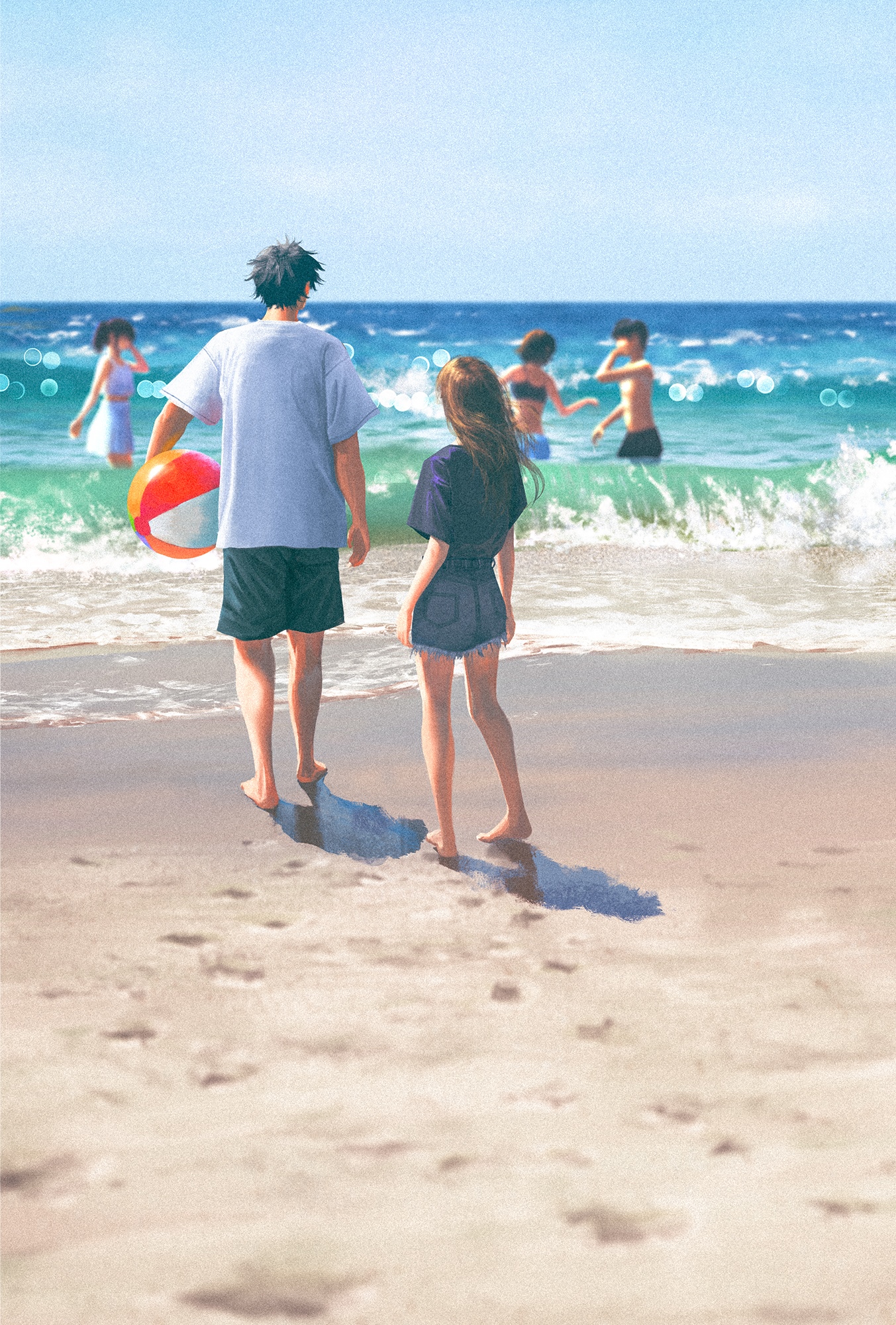 People playing in the ocean with a beach ball HD Phone Wallpaper