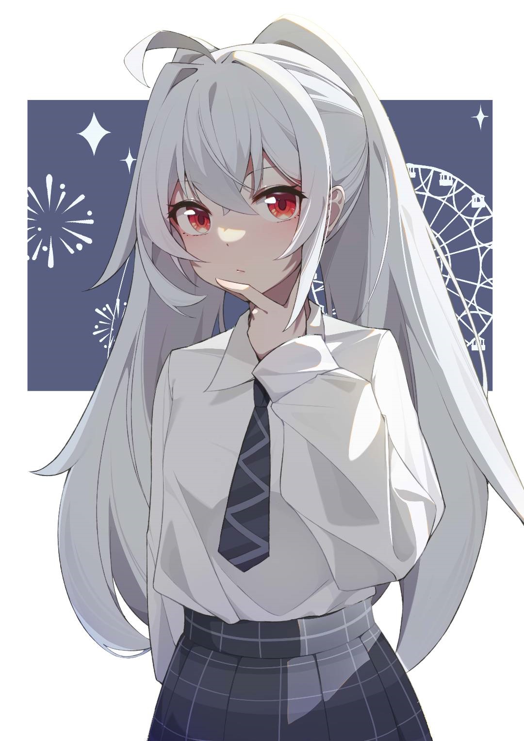 Isla in a school uniform with fireworks background HD Phone Wallpaper