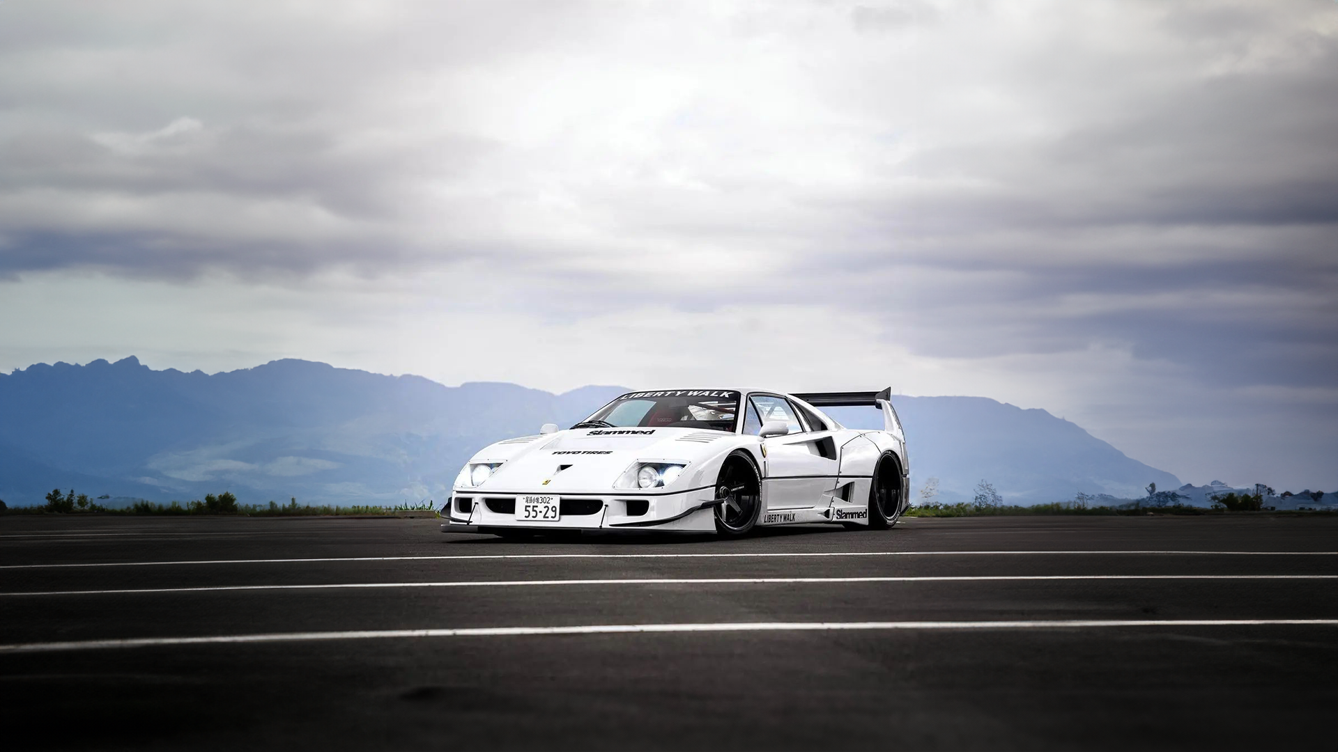 White Liberty Walk Ferrari F40 on a Road HD Wallpaper