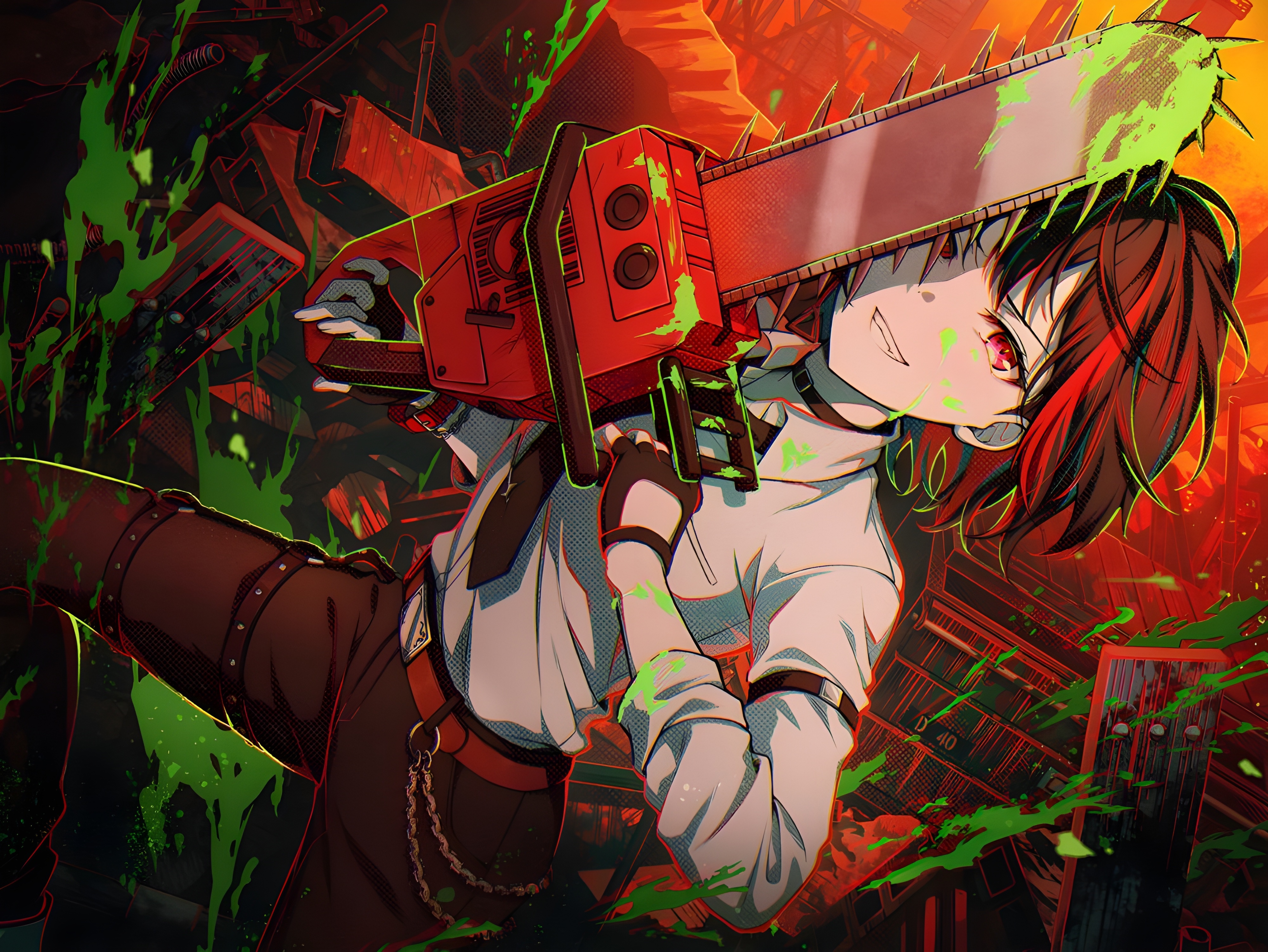 Ran Mitake with Chainsaw HD Wallpaper