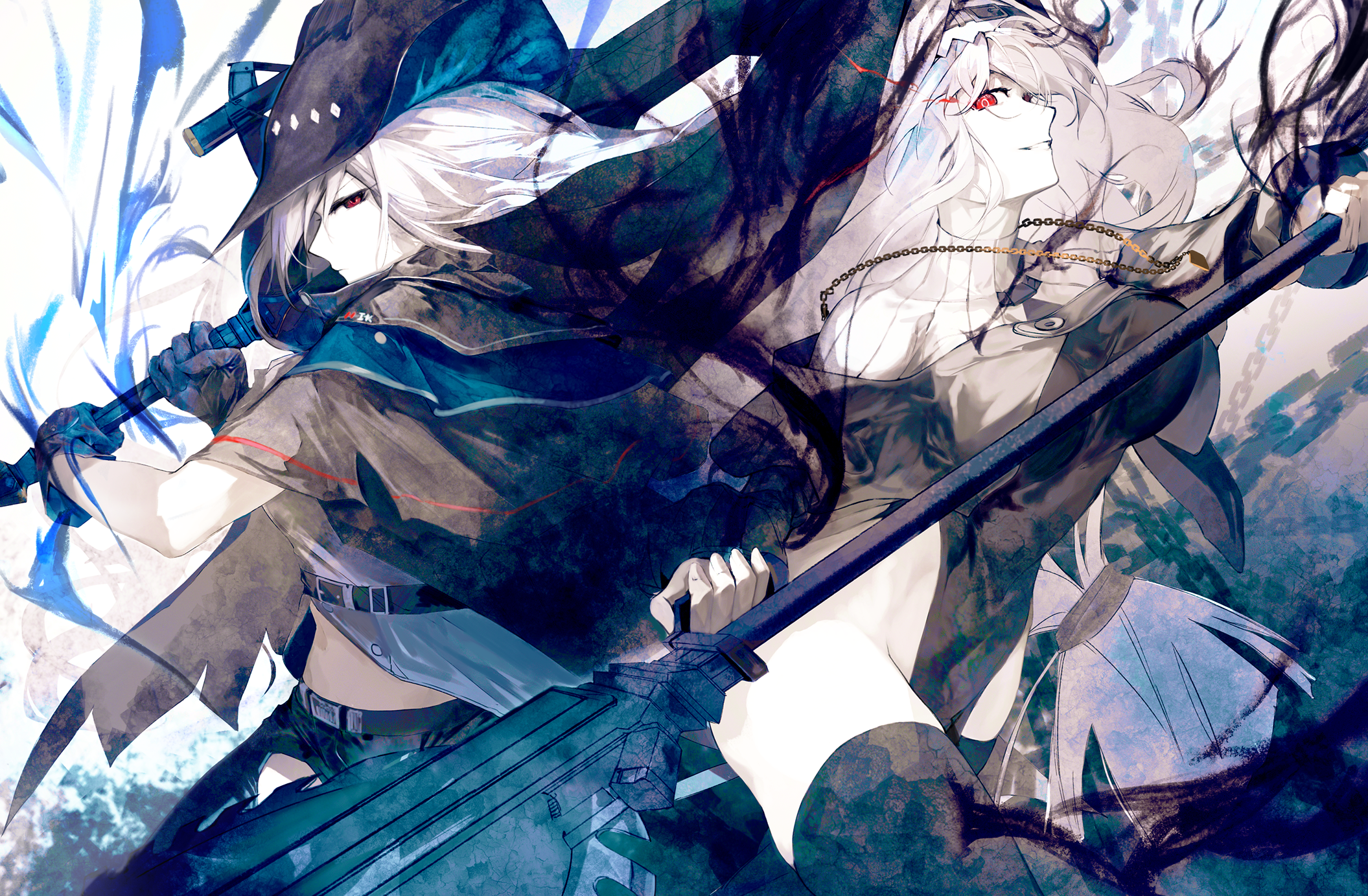 Arknights anime girls with weapons and red eyes HD Wallpaper