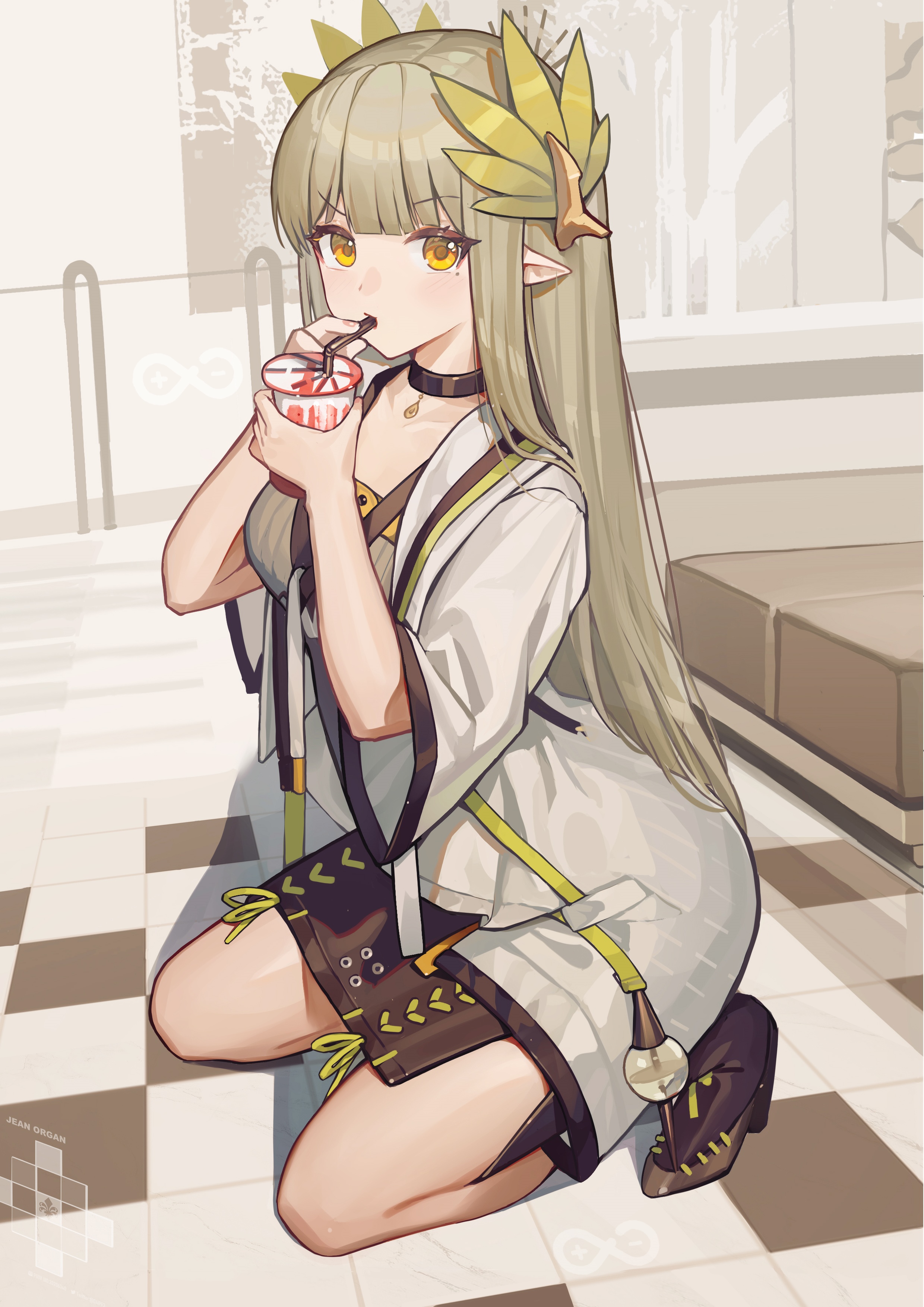 Arknights character drinking from a cup HD Phone Wallpaper
