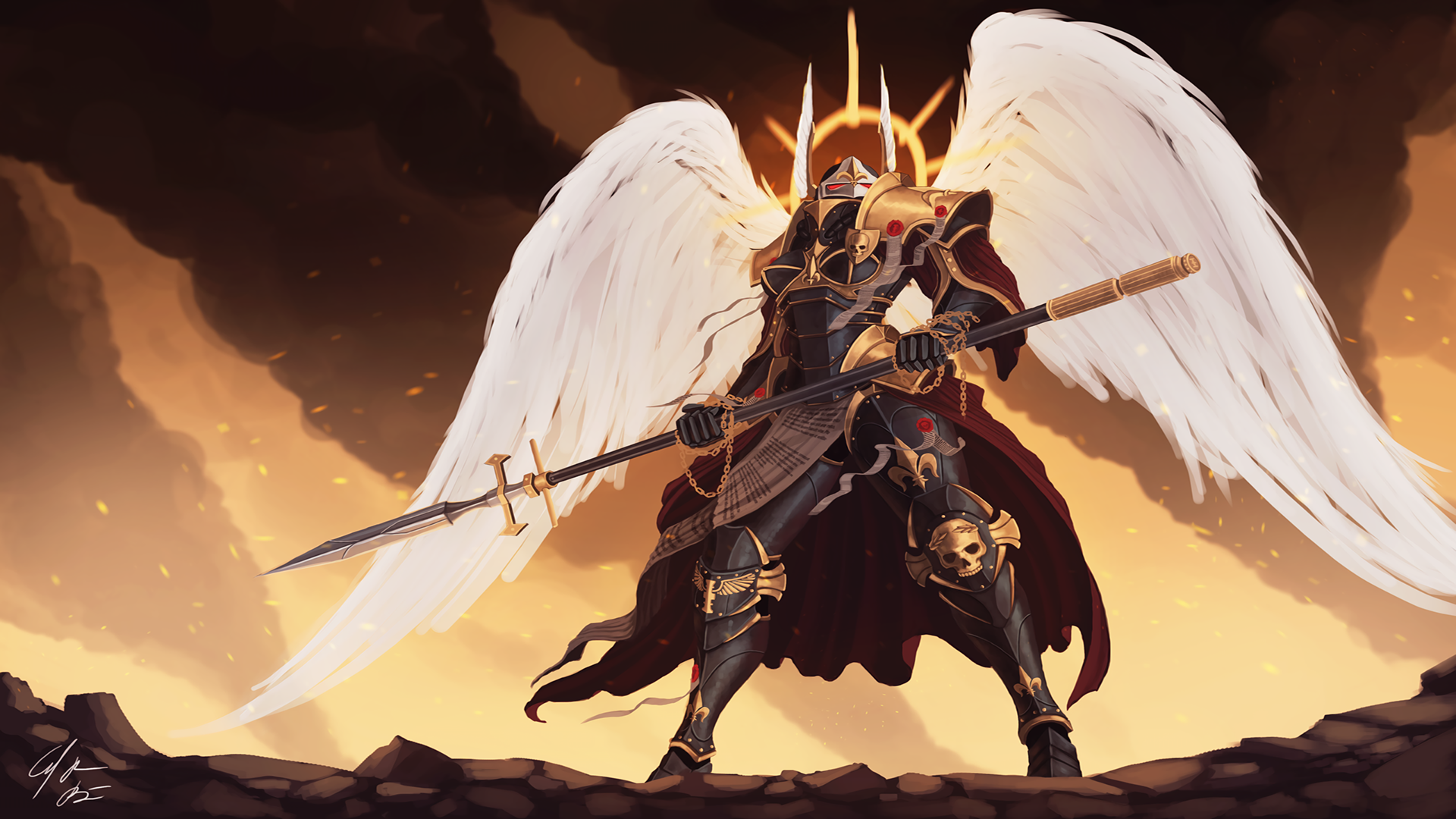 Warhammer 40,000 Inquisitor with Wings and Lance HD Wallpaper