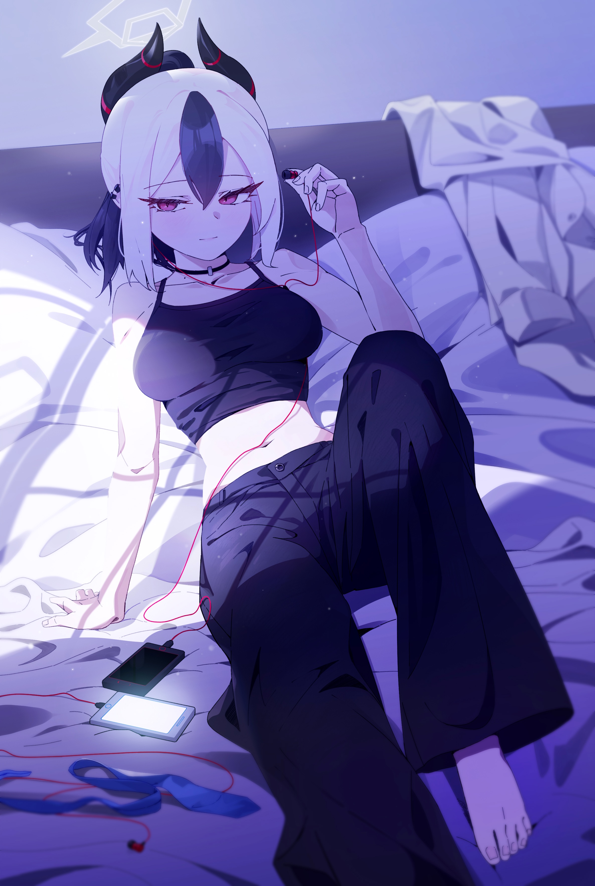 Onikata Kayoko from Blue Archive with earphones HD Phone Wallpaper