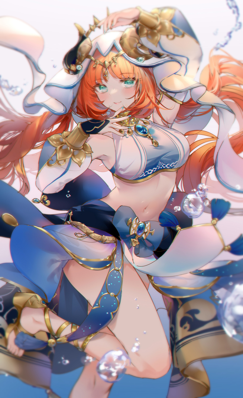 Nilou from Genshin Impact with blue eyes and orange hair HD Phone Wallpaper