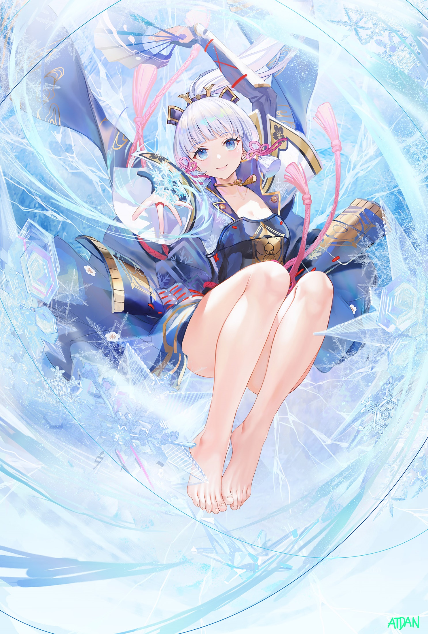Kamisato Ayaka surrounded by ice and snowflakes HD Phone Wallpaper