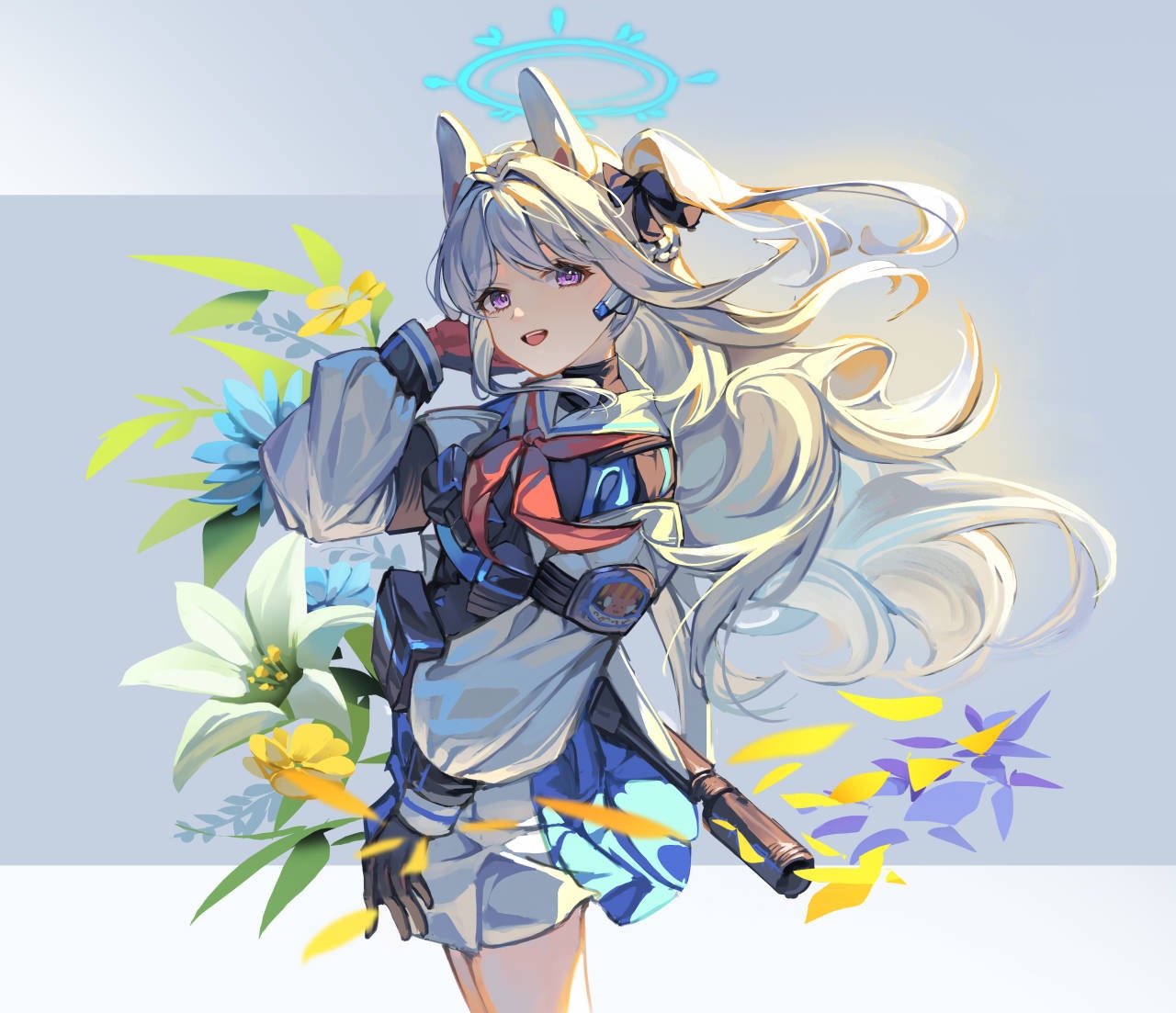 Bunny girl in uniform with flowers and halo HD Wallpaper