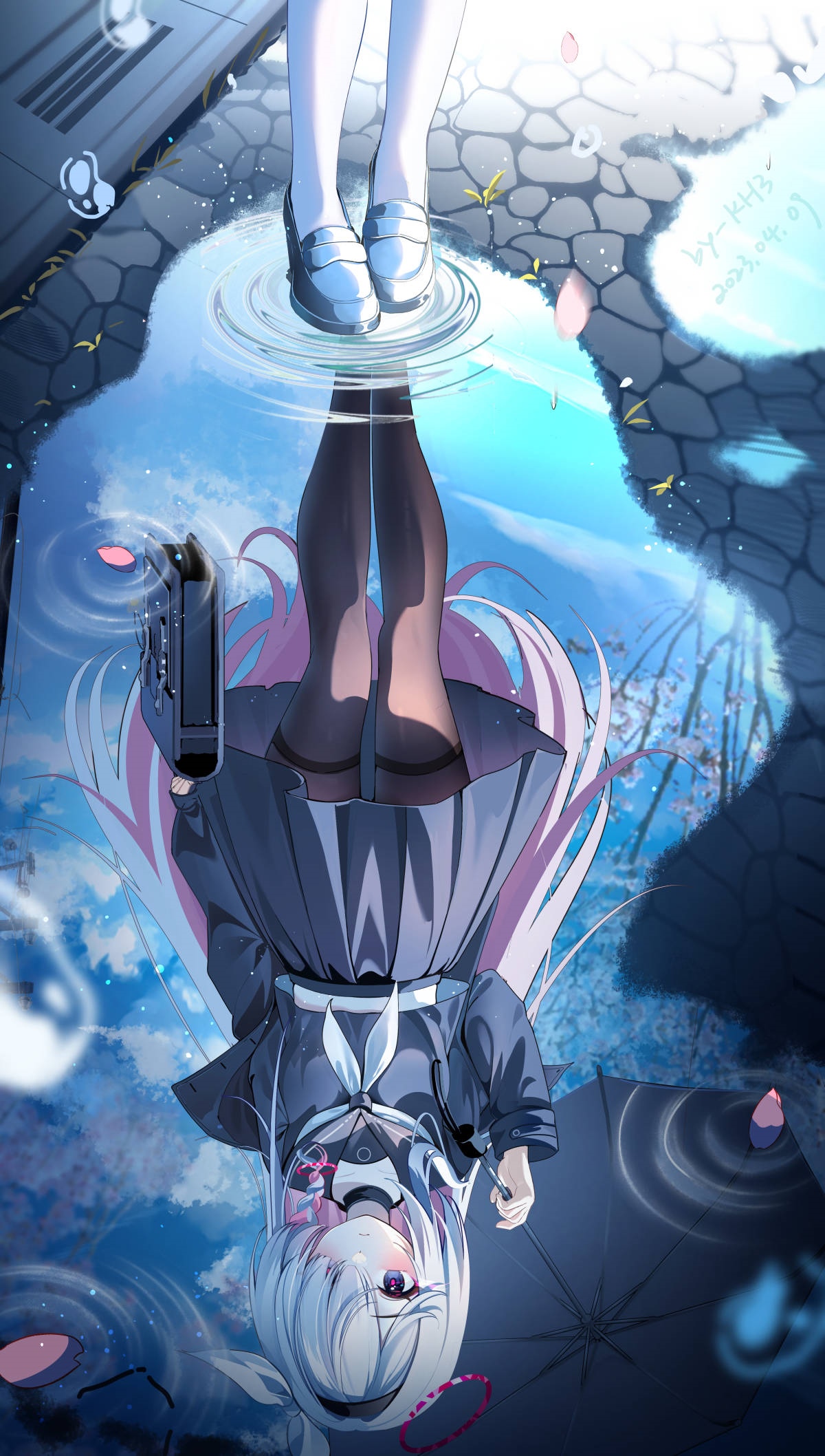 Blue Archive Plana schoolgirl in a reflection HD Phone Wallpaper