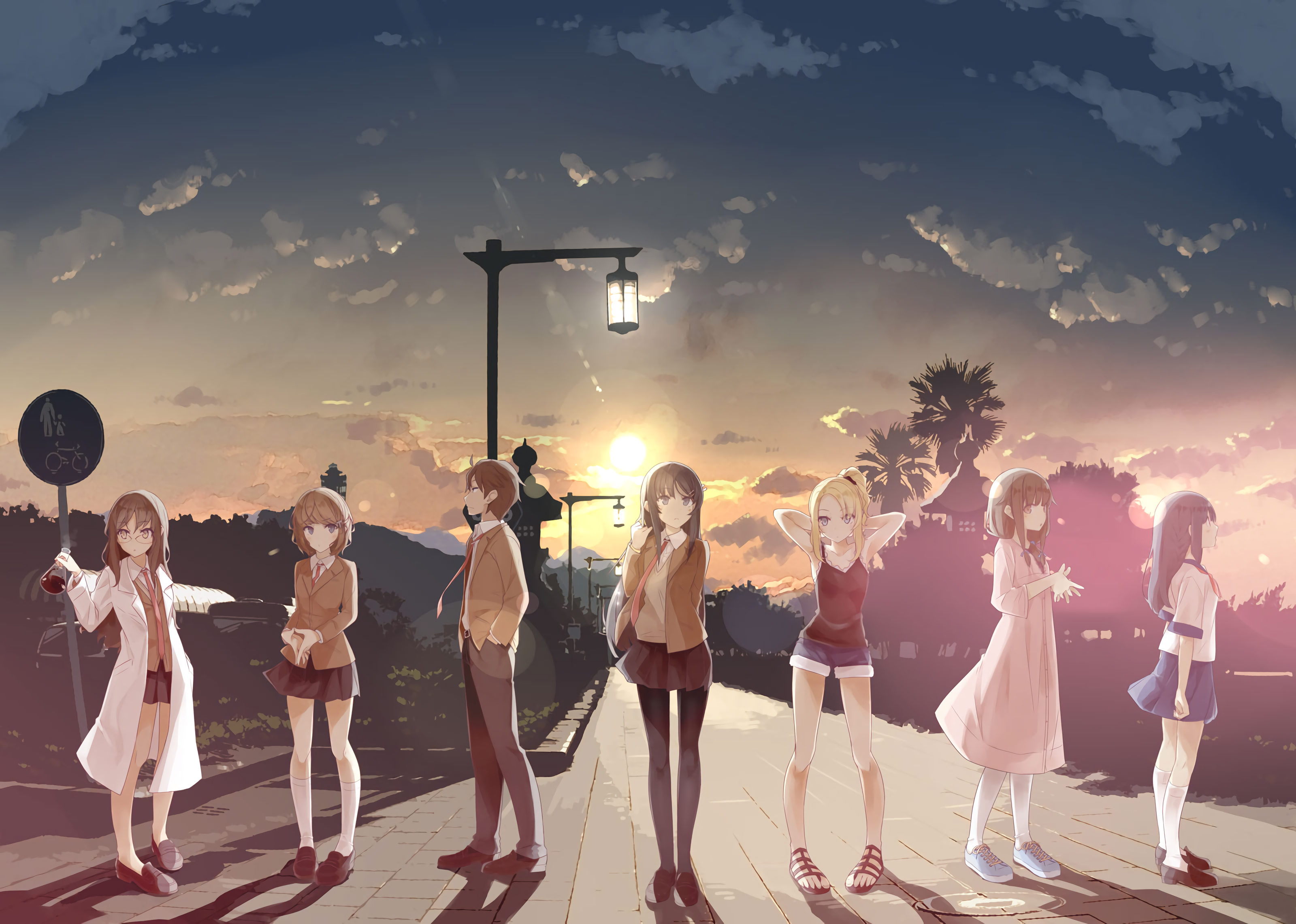 Seishun Buta Yarō wa Bunny Girl-senpai no Yume wo Minai characters at sunset HD Wallpaper