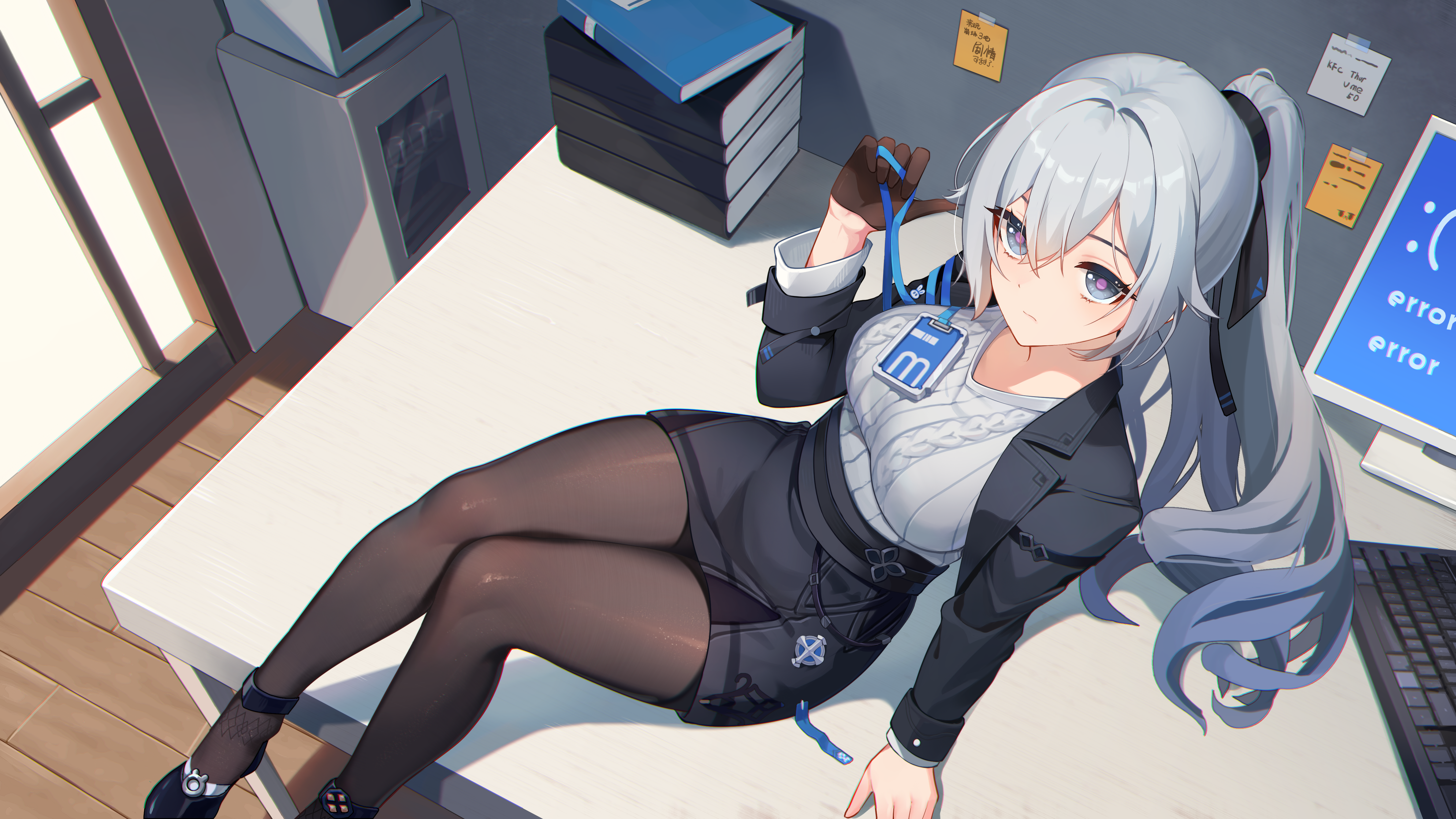 Bronya Zaychik in an office with a computer HD Wallpaper