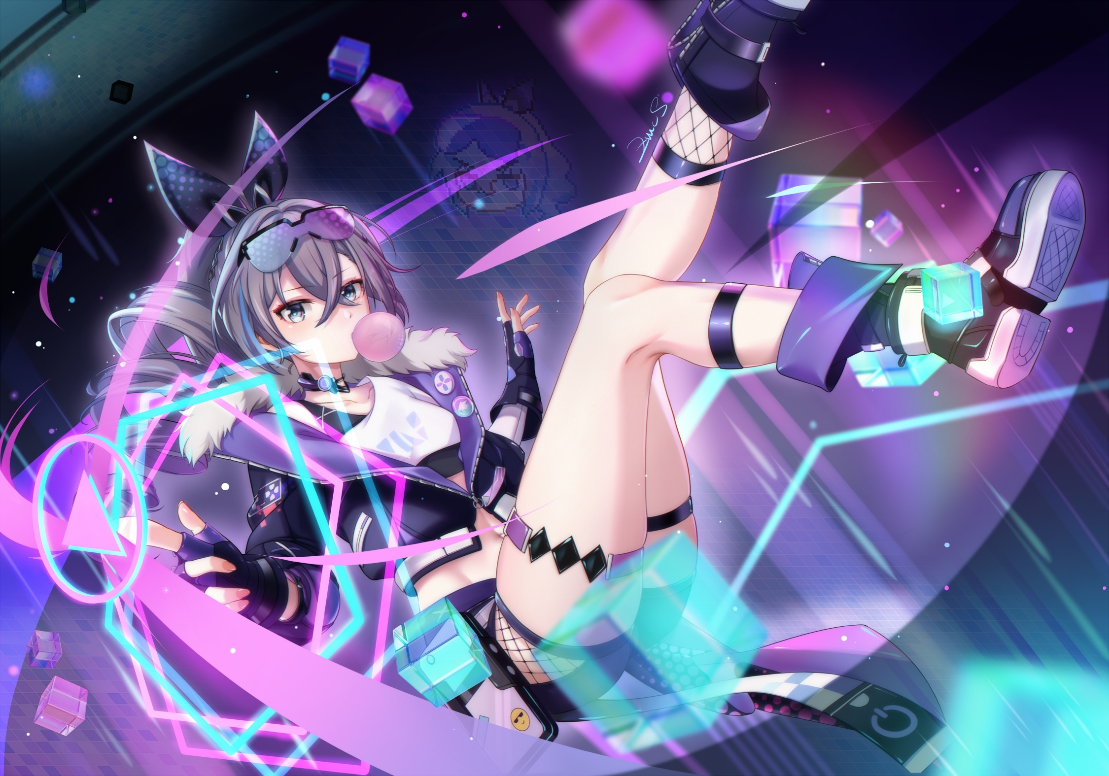 Silver Wolf from Honkai: Star Rail blowing bubble gum HD Wallpaper