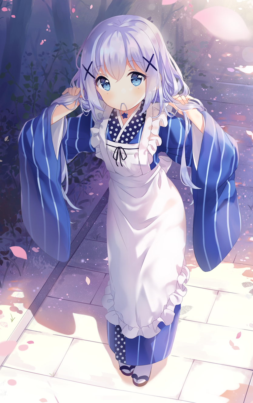 Kafuu Chino in Kimono with Apron HD Phone Wallpaper