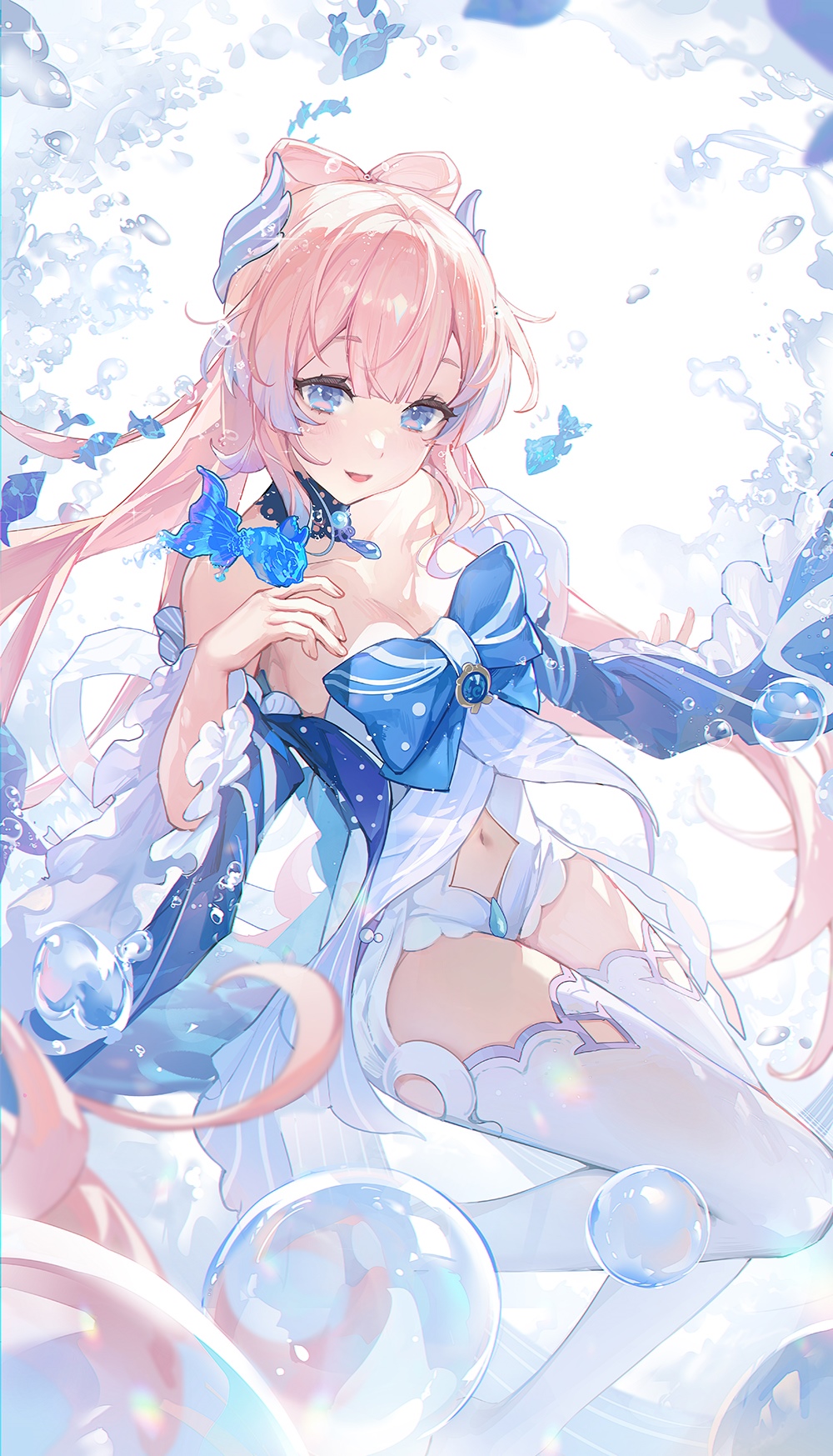 Sangonomiya Kokomi from Genshin Impact with fish and bubbles HD Phone Wallpaper