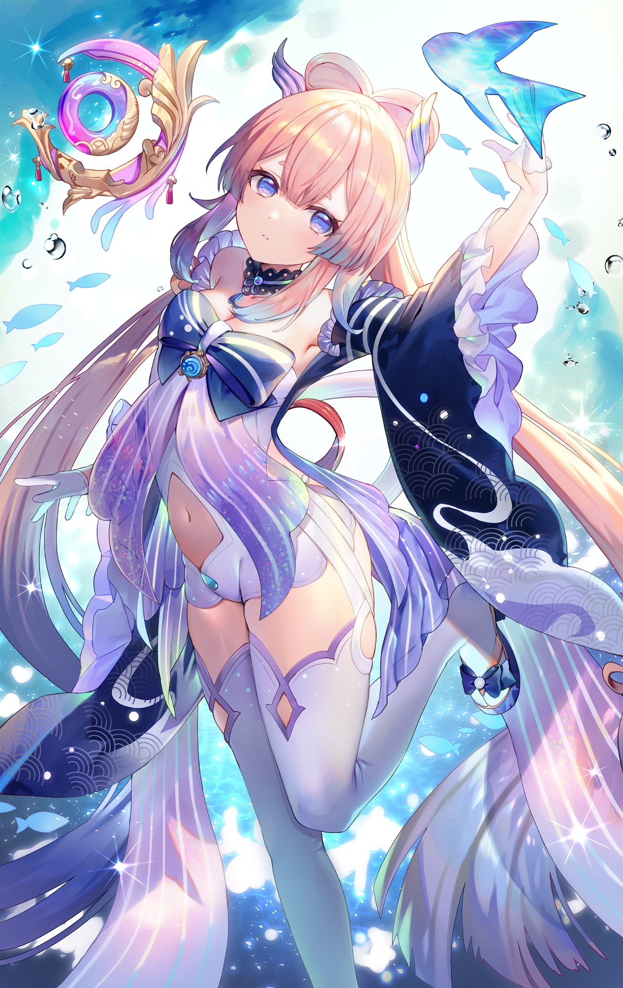 Sangonomiya Kokomi from Genshin Impact with fish HD Phone Wallpaper