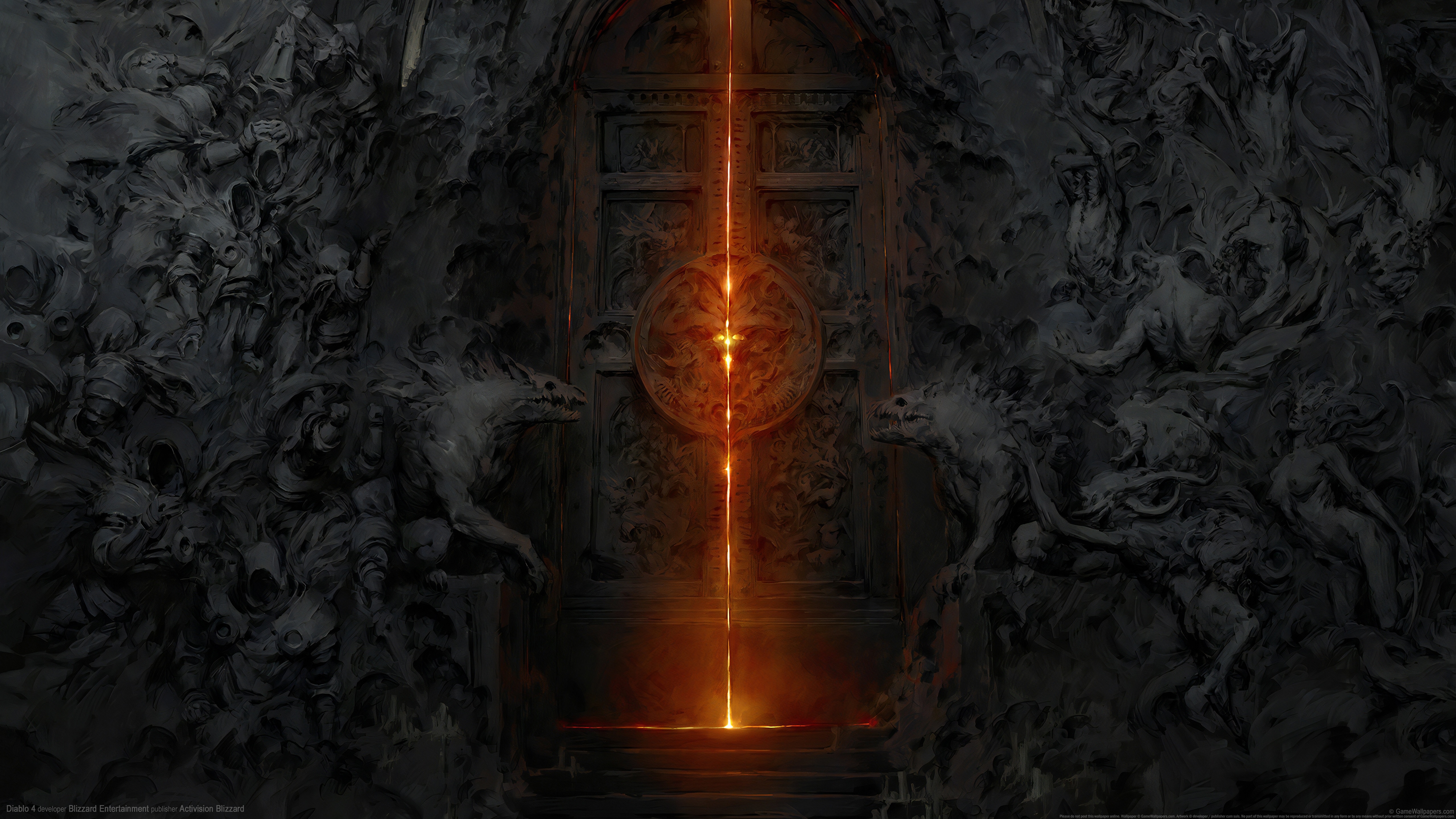 Diablo IV Demon Door with Glowing Portal HD Wallpaper